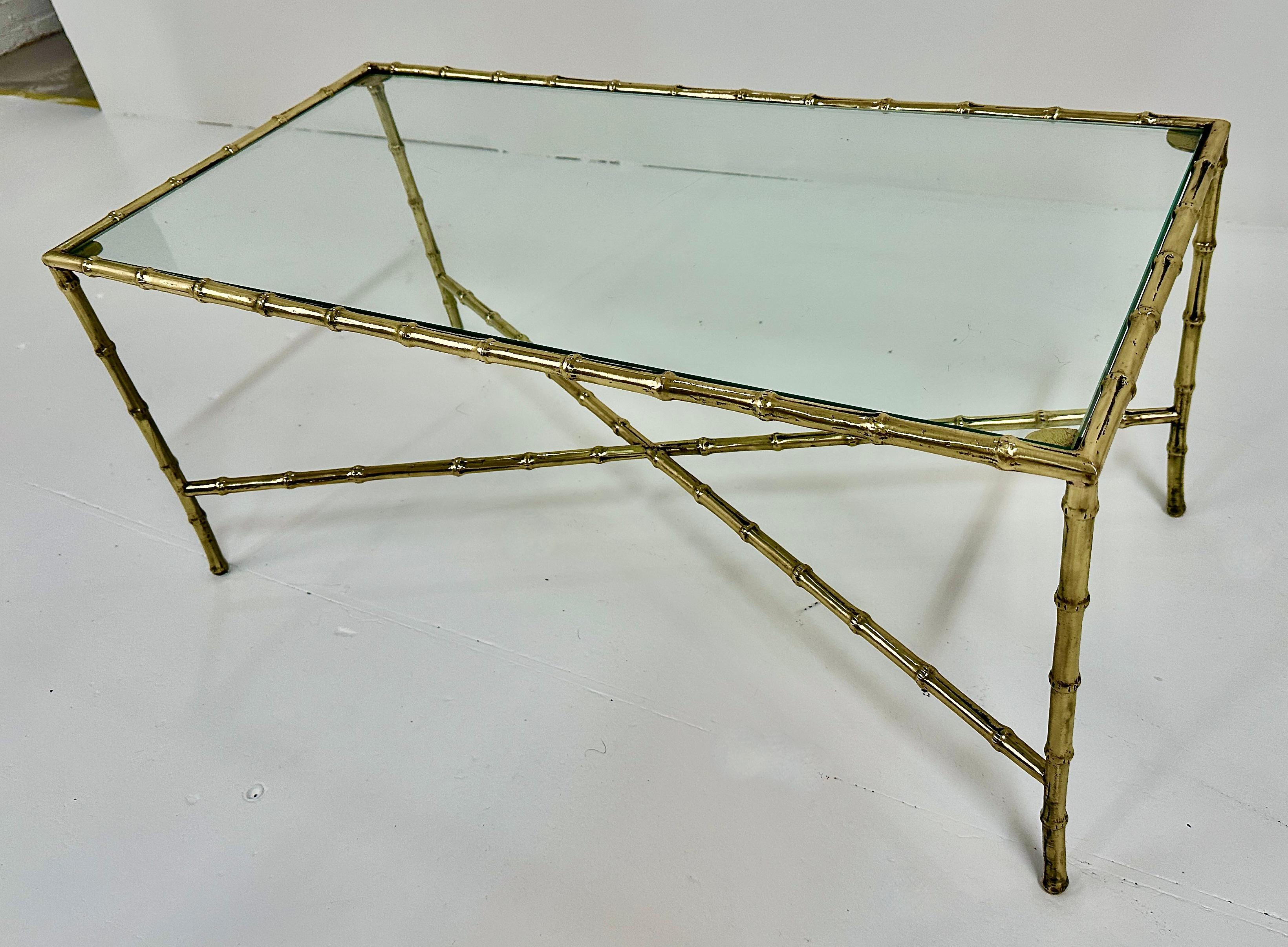 Brass Maison Bagues Style Bras Faux Bamboo Cocktail Table For Sale