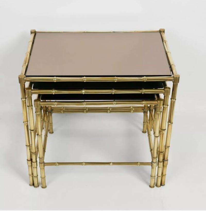 Modern Maison Baguès Style Brass Faux Bamboo Legs Small Tables Set