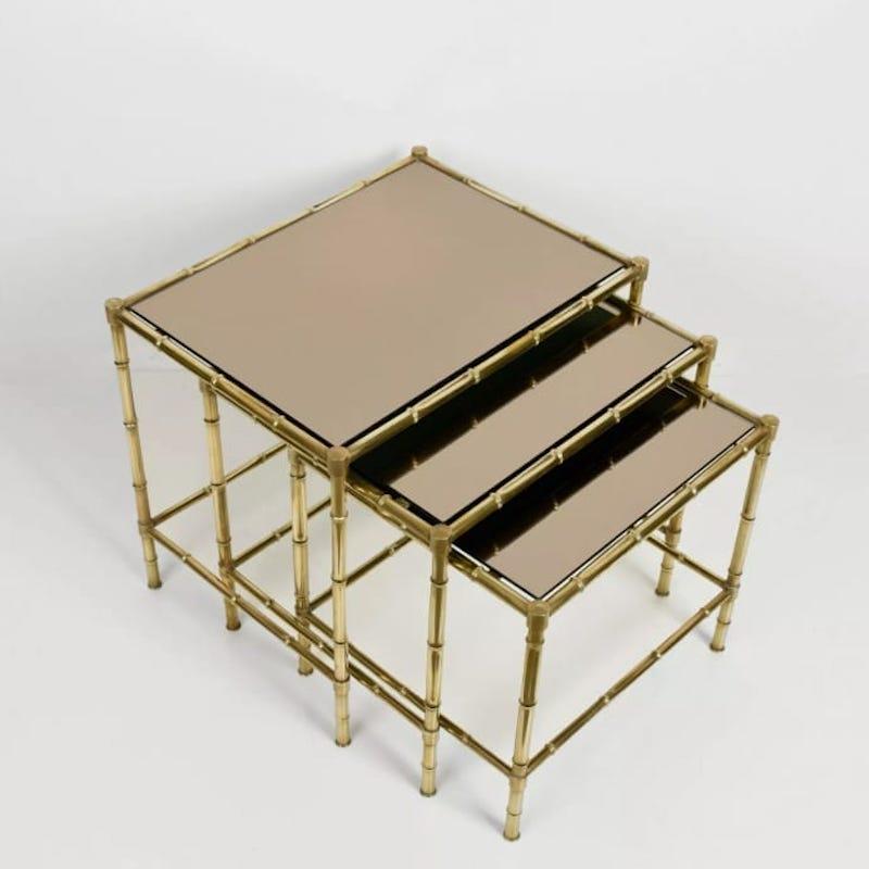 Maison Baguès Style Brass Faux Bamboo Legs Small Tables Set 1