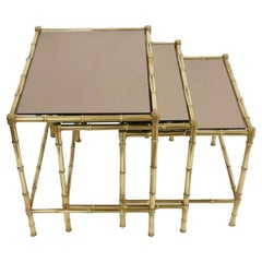 Maison Baguès Style Brass Faux Bamboo Legs Small Tables Set