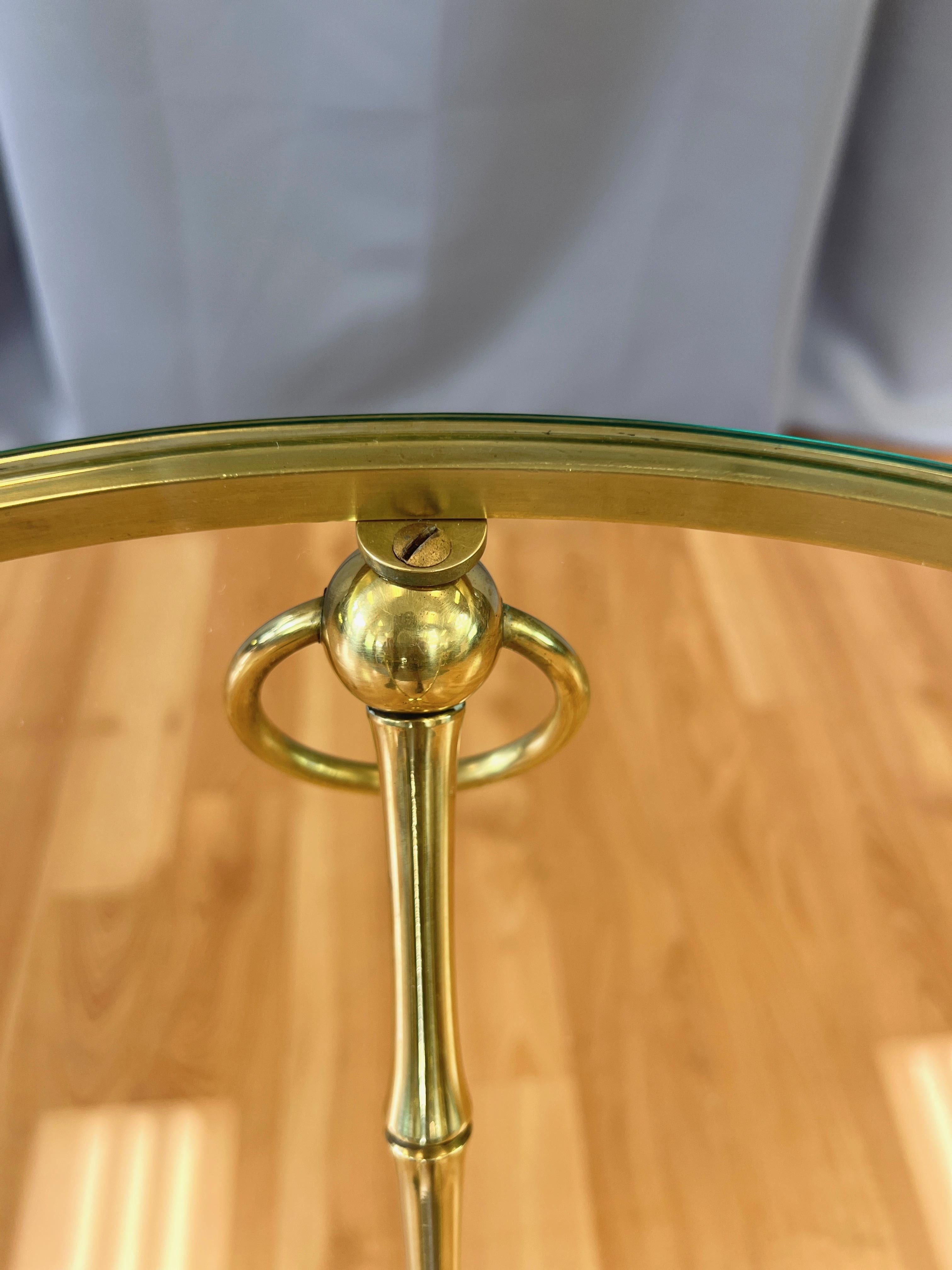 Maison Baguès-Style Brass Faux Bamboo Side Table with Round Glass Top, c. 1960 9