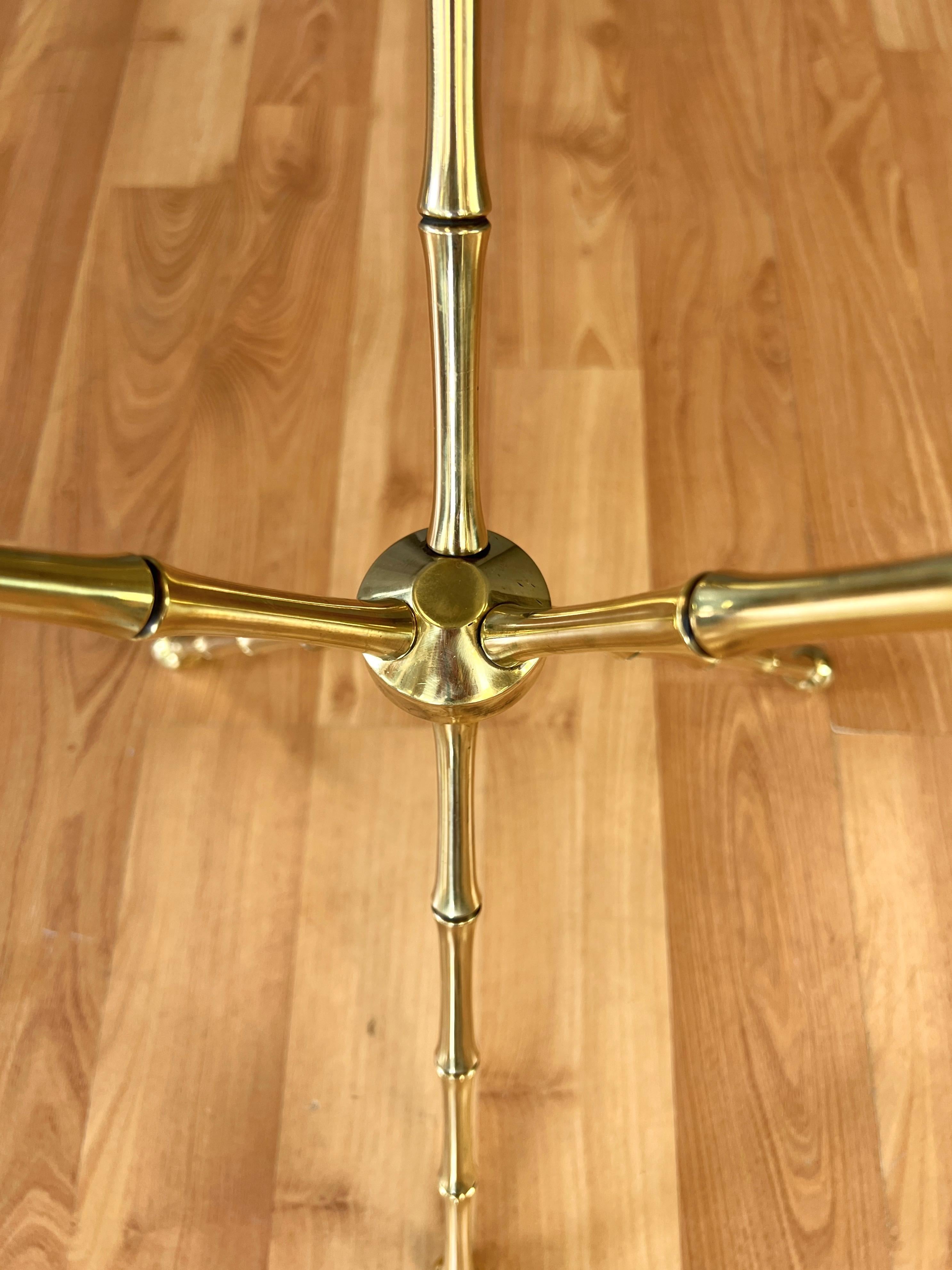 Maison Baguès-Style Brass Faux Bamboo Side Table with Round Glass Top, c. 1960 2