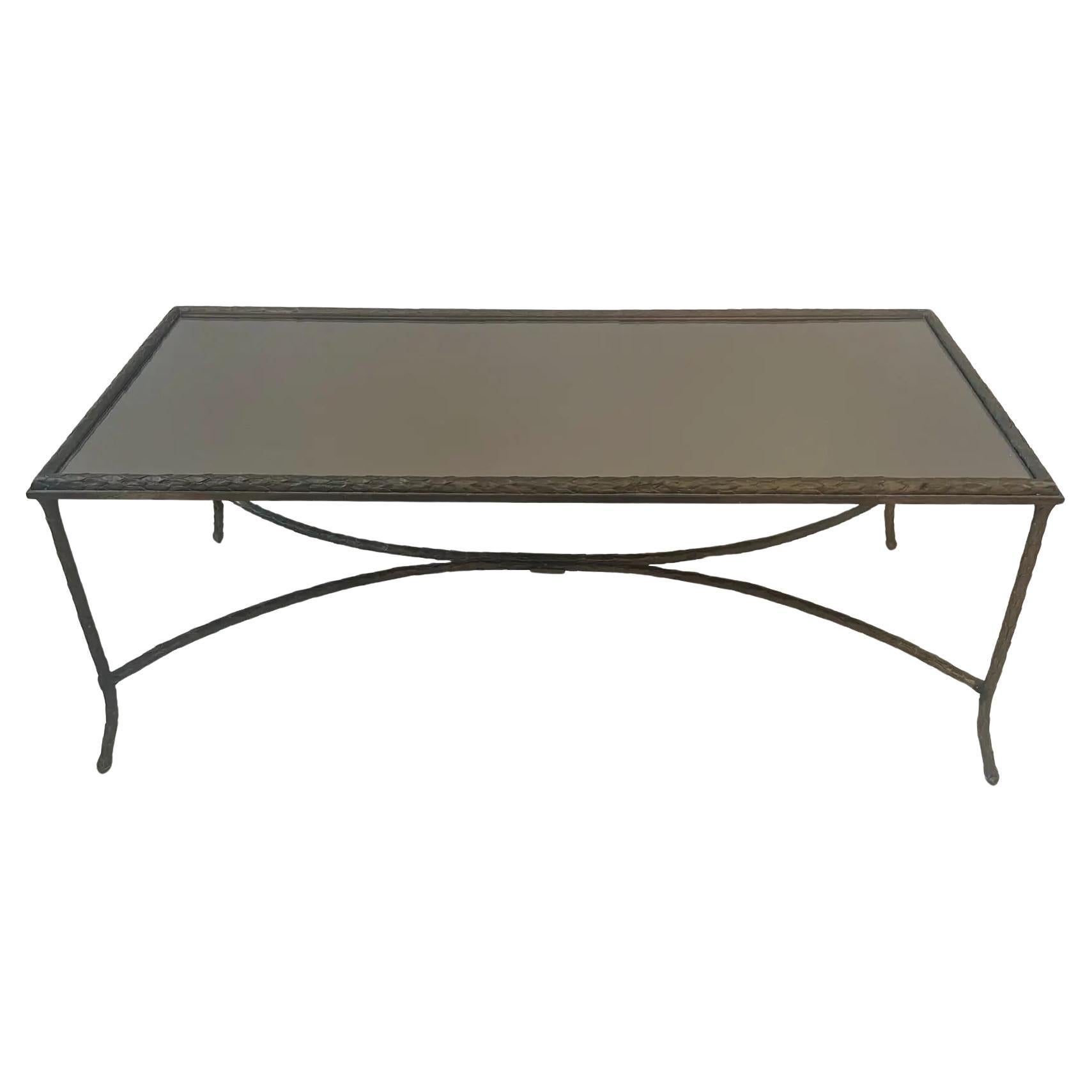 Table basse en bronze de style Maison Baguès et plateau en bronze à miroir, France, années 1940