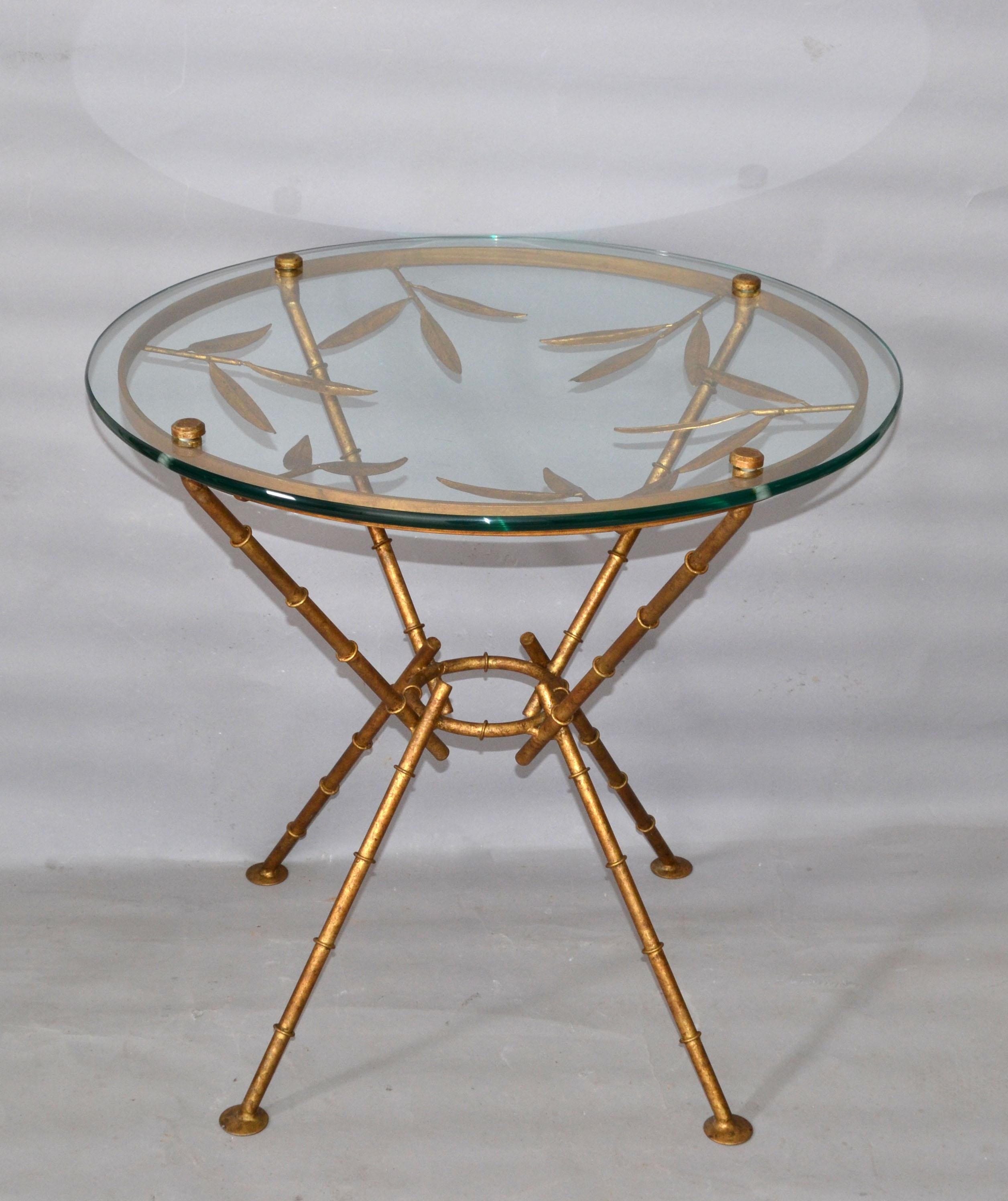 Maison Baguès Style Bronze Faux Bamboo & Leaves Glass Cocktail Table Traditional For Sale 7