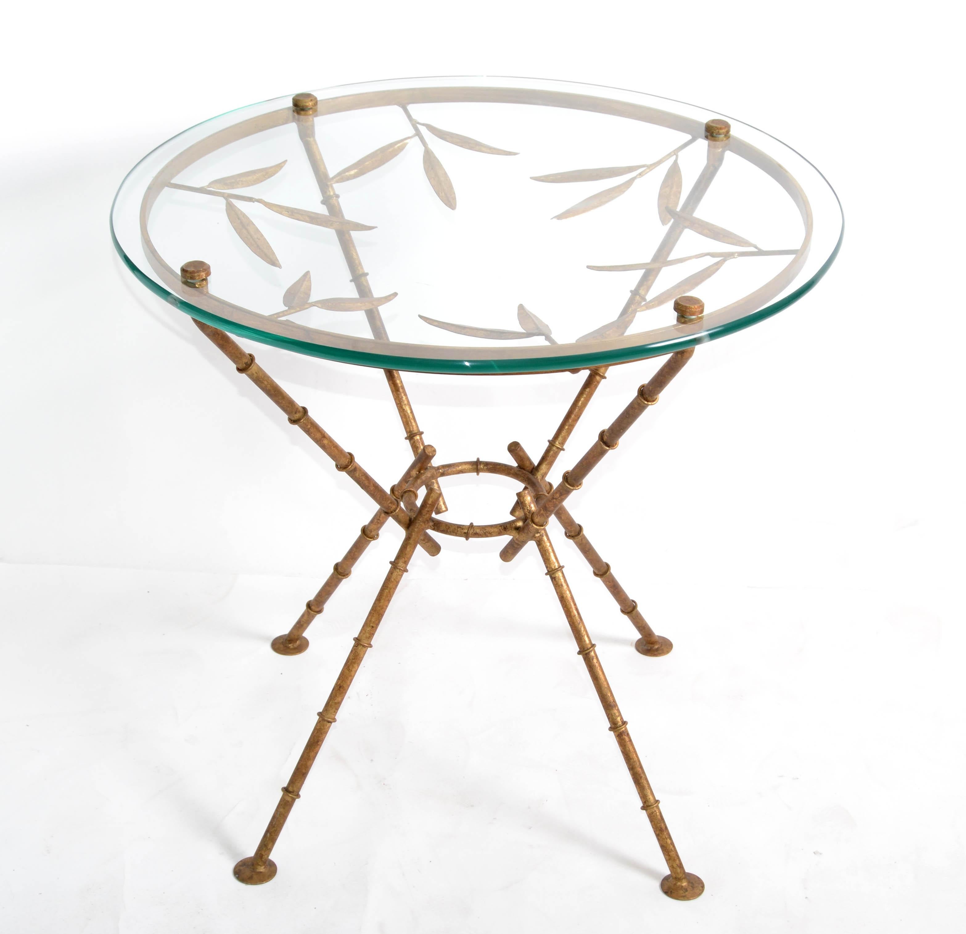 Neoclassical Maison Baguès style bronze faux bamboo & brass leaves glass cocktail table, coffee table French Traditional.
Detailed Craftsmanship with a great love of nature.