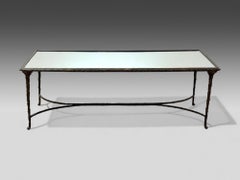 Maison Bagues Style, Bronze, Mirror, Faux Bois Coffee Table, France, 1940s