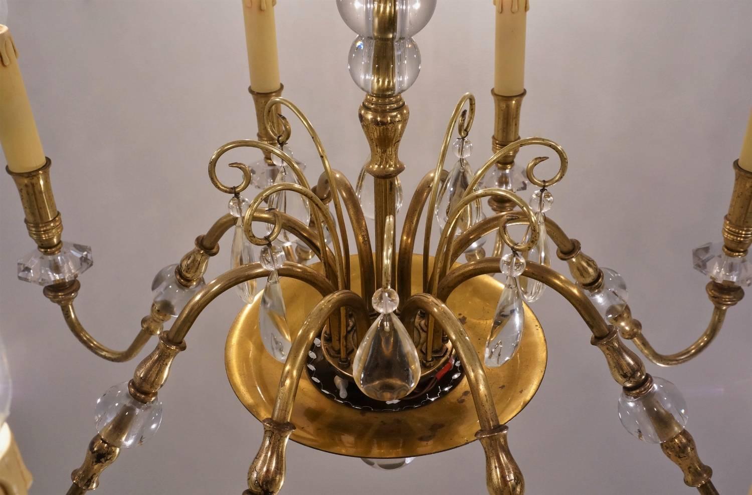 Maison Bagues Style Chandelier, Bronze and Crystal, French, circa 1940s For Sale 6