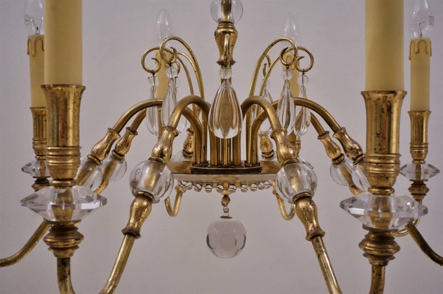 Maison Bagues Style Chandelier, Bronze and Crystal, French, circa 1940s For Sale 9