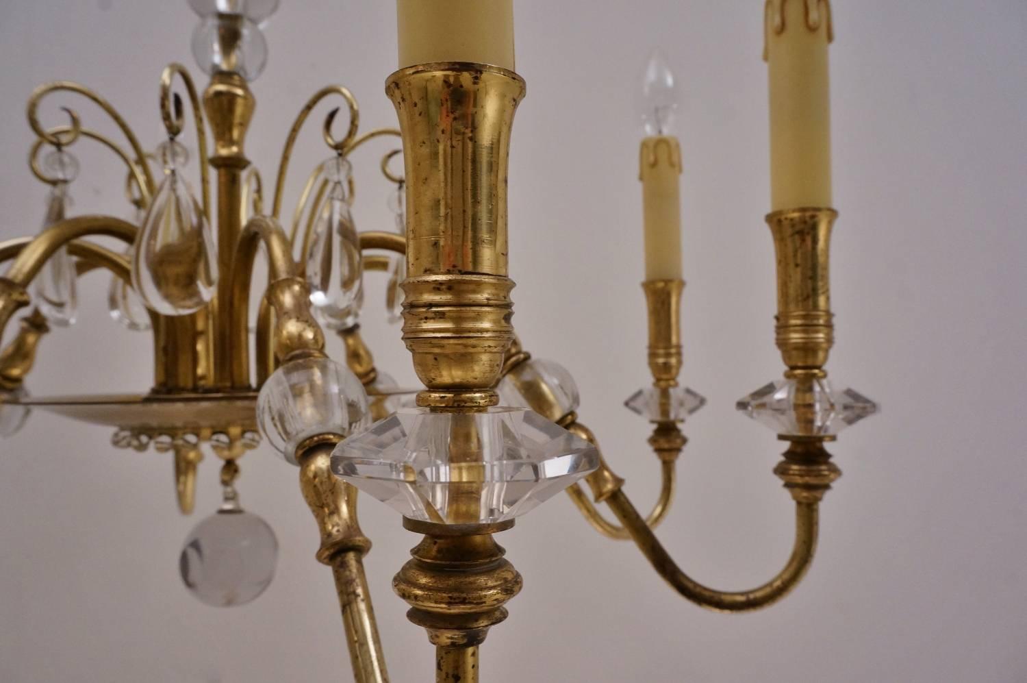 Maison Bagues Style Chandelier, Bronze and Crystal, French, circa 1940s For Sale 10