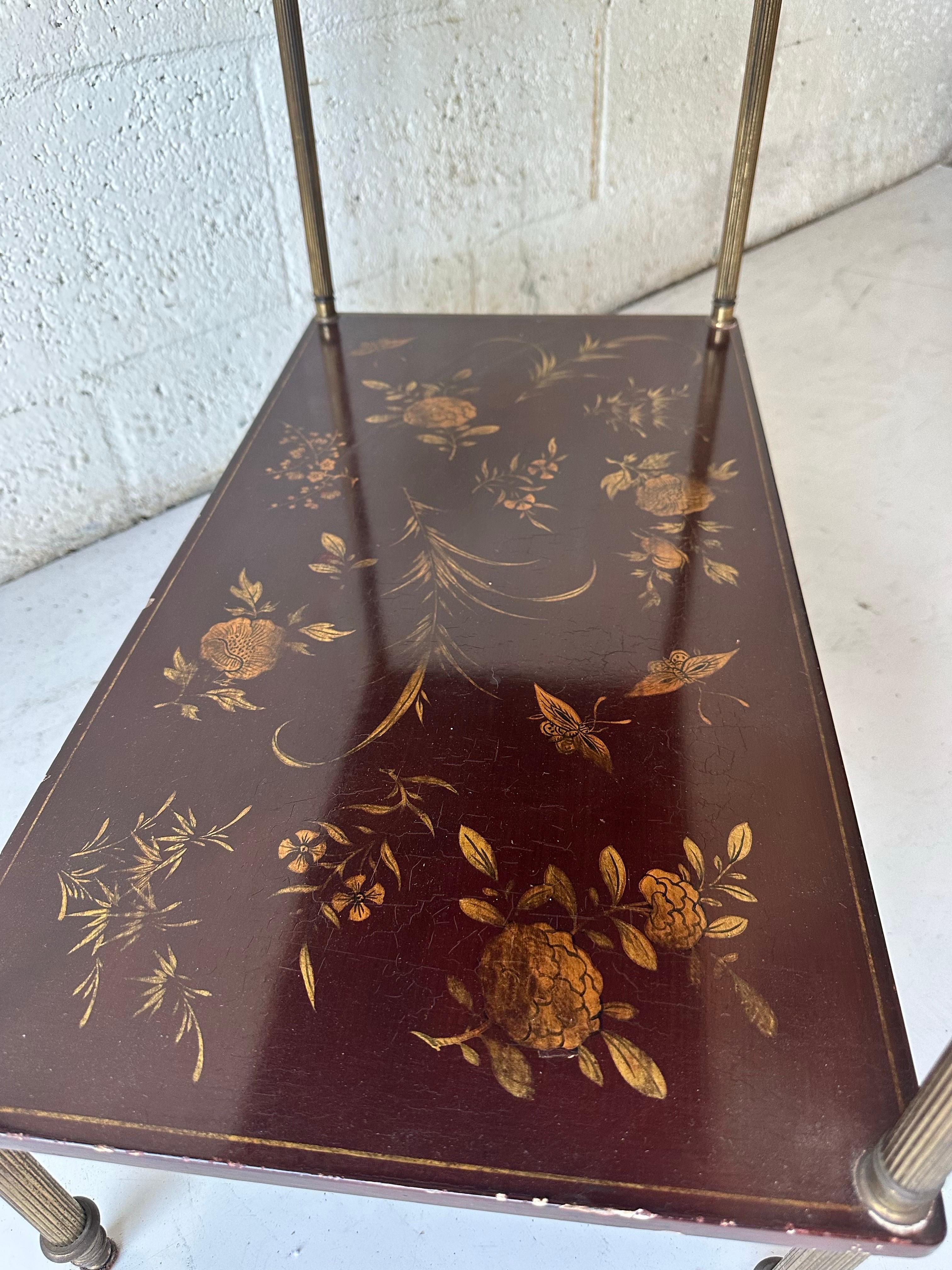 Ottone Stile Maison Bagues  tavolino a 2 piani laccato cineserie circa 1960 in vendita