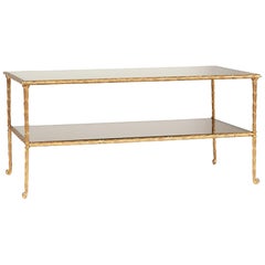 Maison Baguès Style Coffee Table Gilt Bronze and Bronzed Glass Top