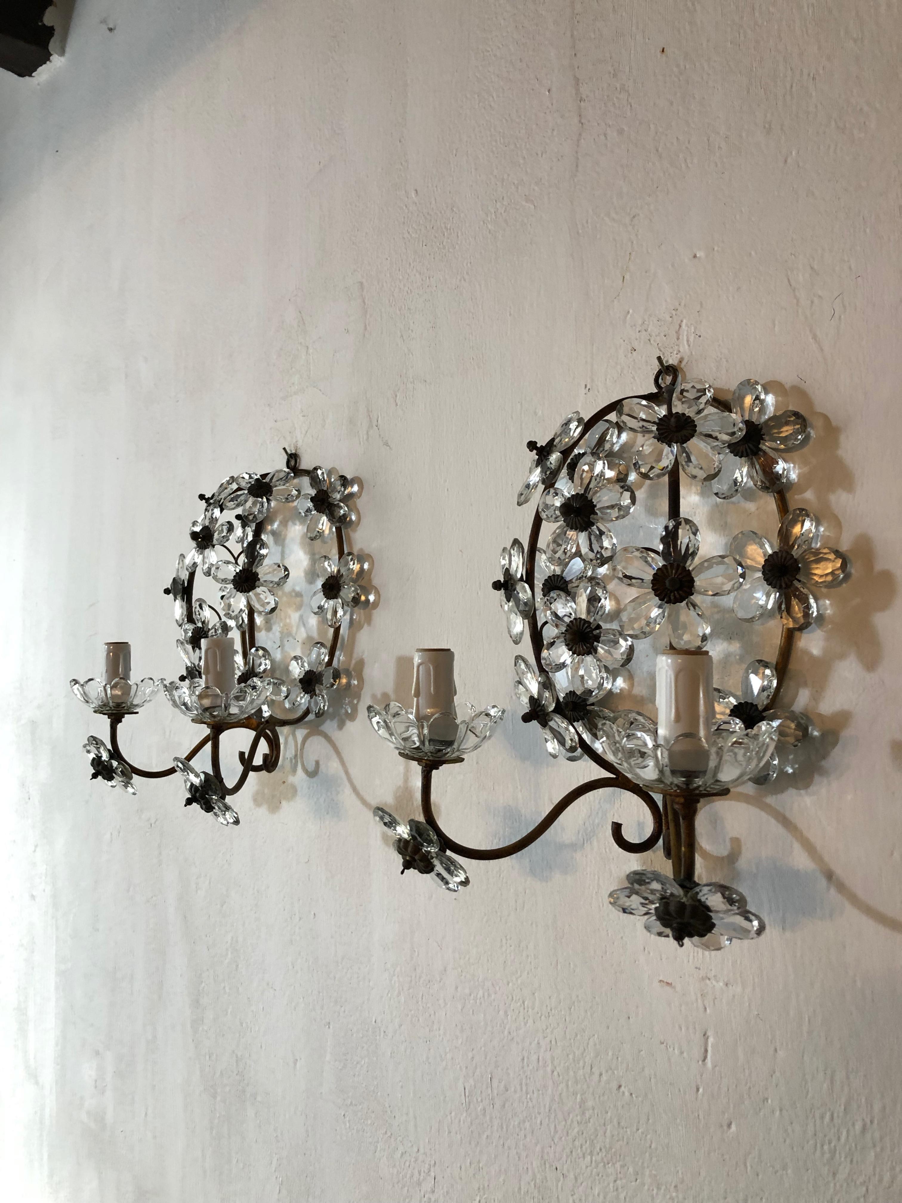 Maison Baguès Style Crystal Flower Sconces 2