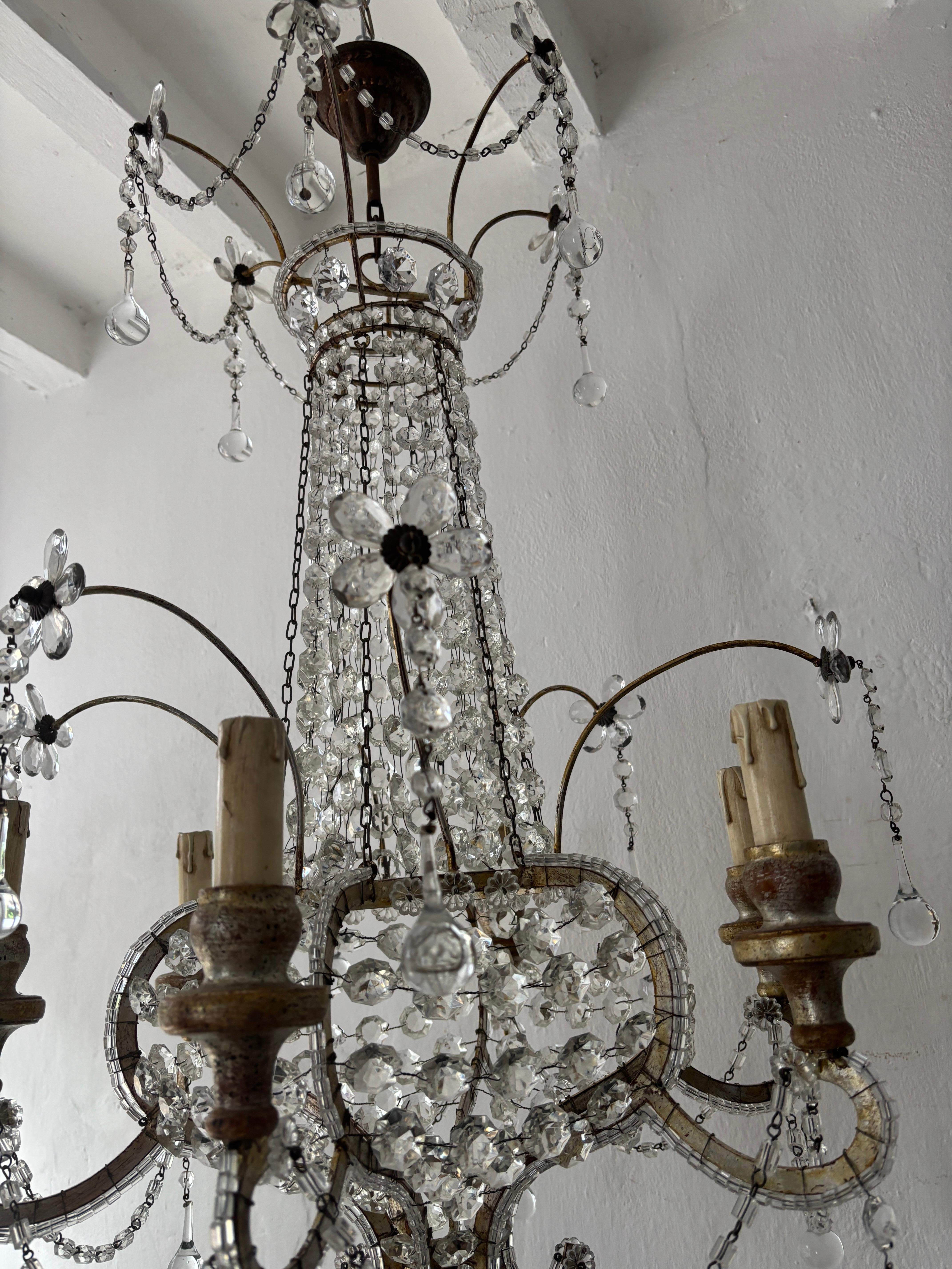 Maison Bagues Style Crystal Flowers Huge Beaded Murano Drops Chandelier, c1910 in vendita 5