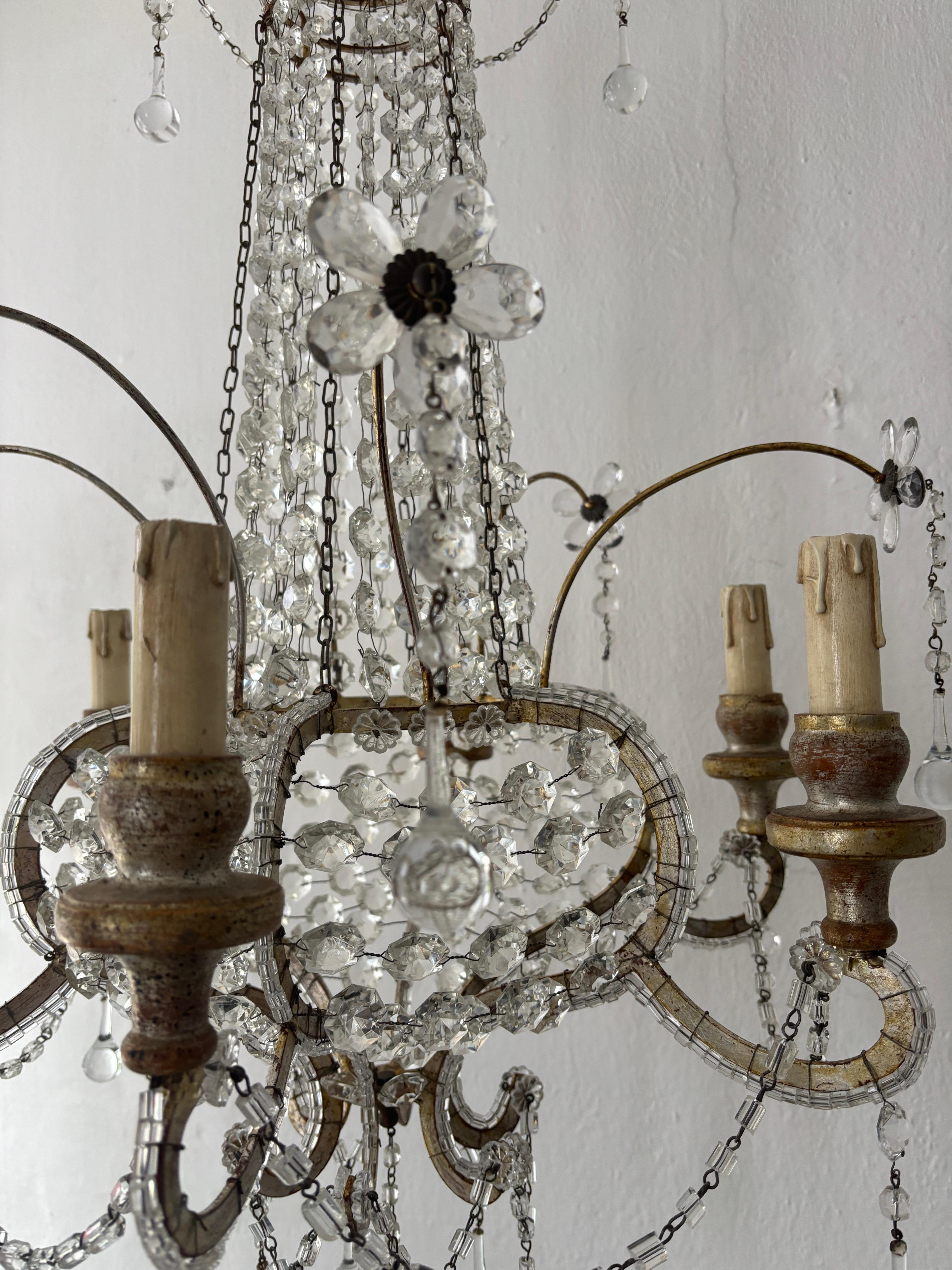 Maison Bagues Style Crystal Flowers Huge Beaded Murano Drops Chandelier, c1910 in vendita 8