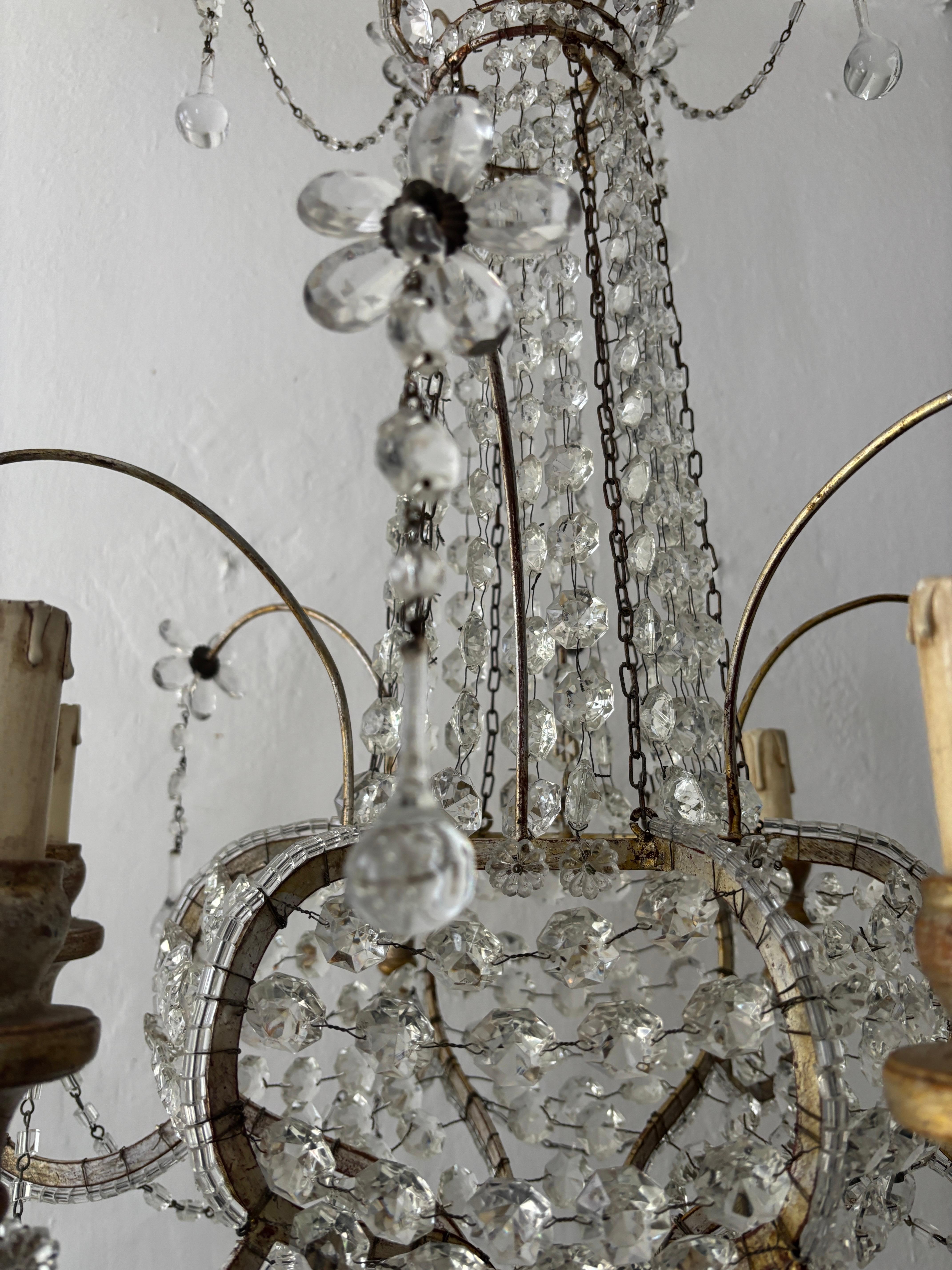 Inizio XX secolo Maison Bagues Style Crystal Flowers Huge Beaded Murano Drops Chandelier, c1910 in vendita