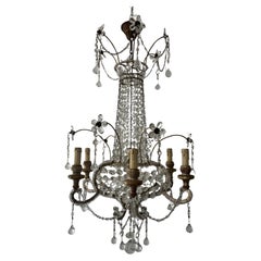 Maison Bagues Style Crystal Flowers Huge Beaded Murano Drops Chandelier, c1910