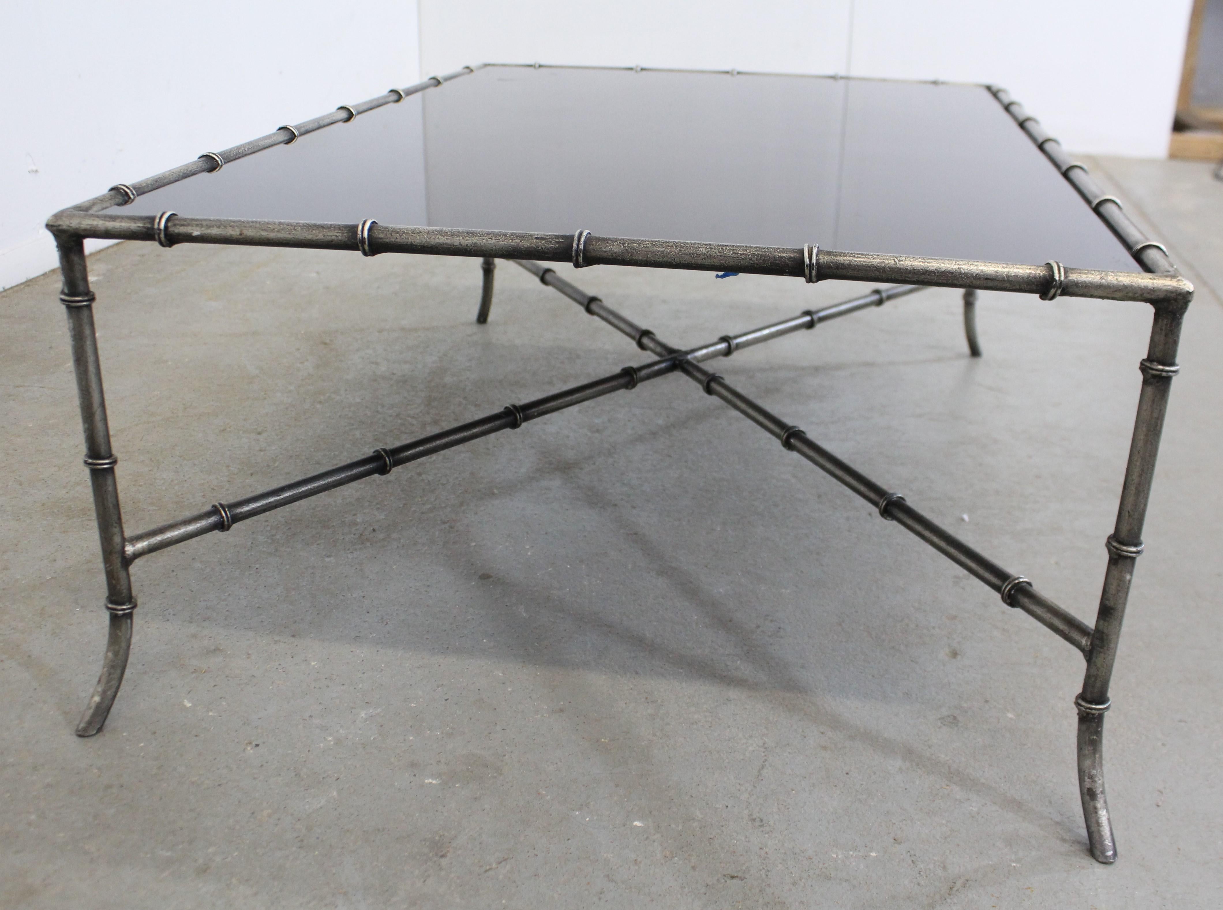20th Century Maison Baguès Style Faux Bamboo Iron Glass Top Coffee Table