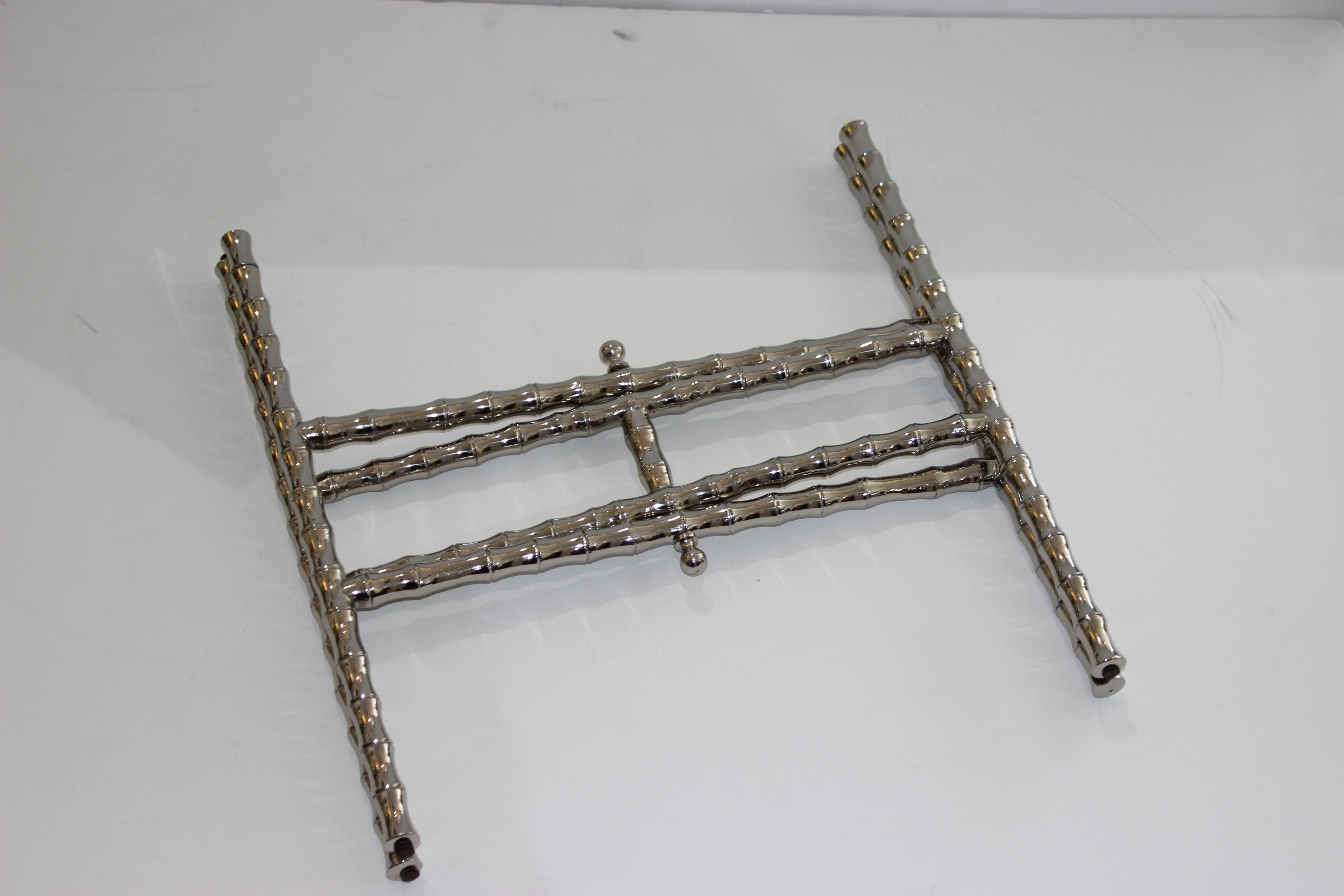 Maison Baguès Style Faux Bamboo Nickel-Plated Folding Tray Table In Good Condition For Sale In West Palm Beach, FL