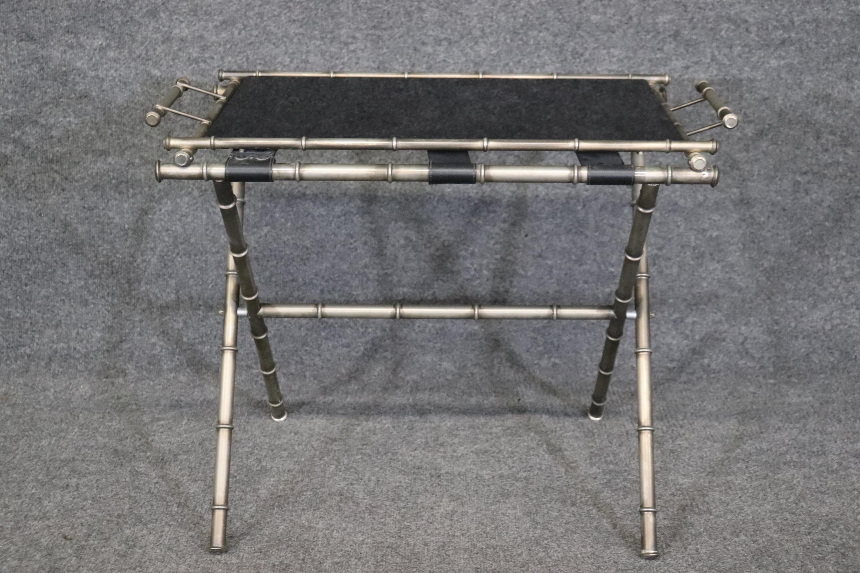 Directoire Maison Bagues Style Faux Bamboo Smoked Glass Steel Coffee Table For Sale