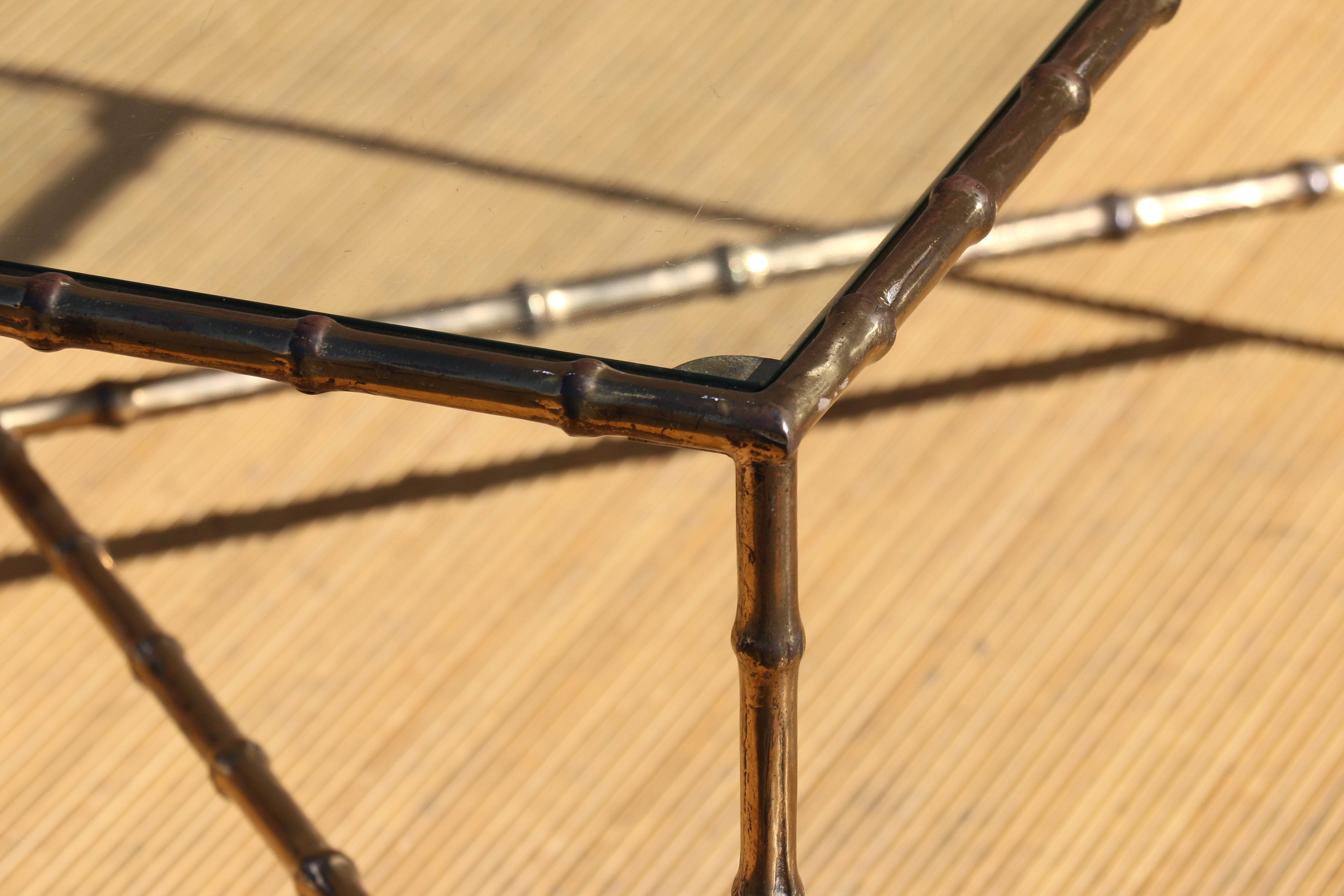 Maison Bagues Style Faux Bamboo Solid Brass Large Italian Coffee Table, 1950’s For Sale 6