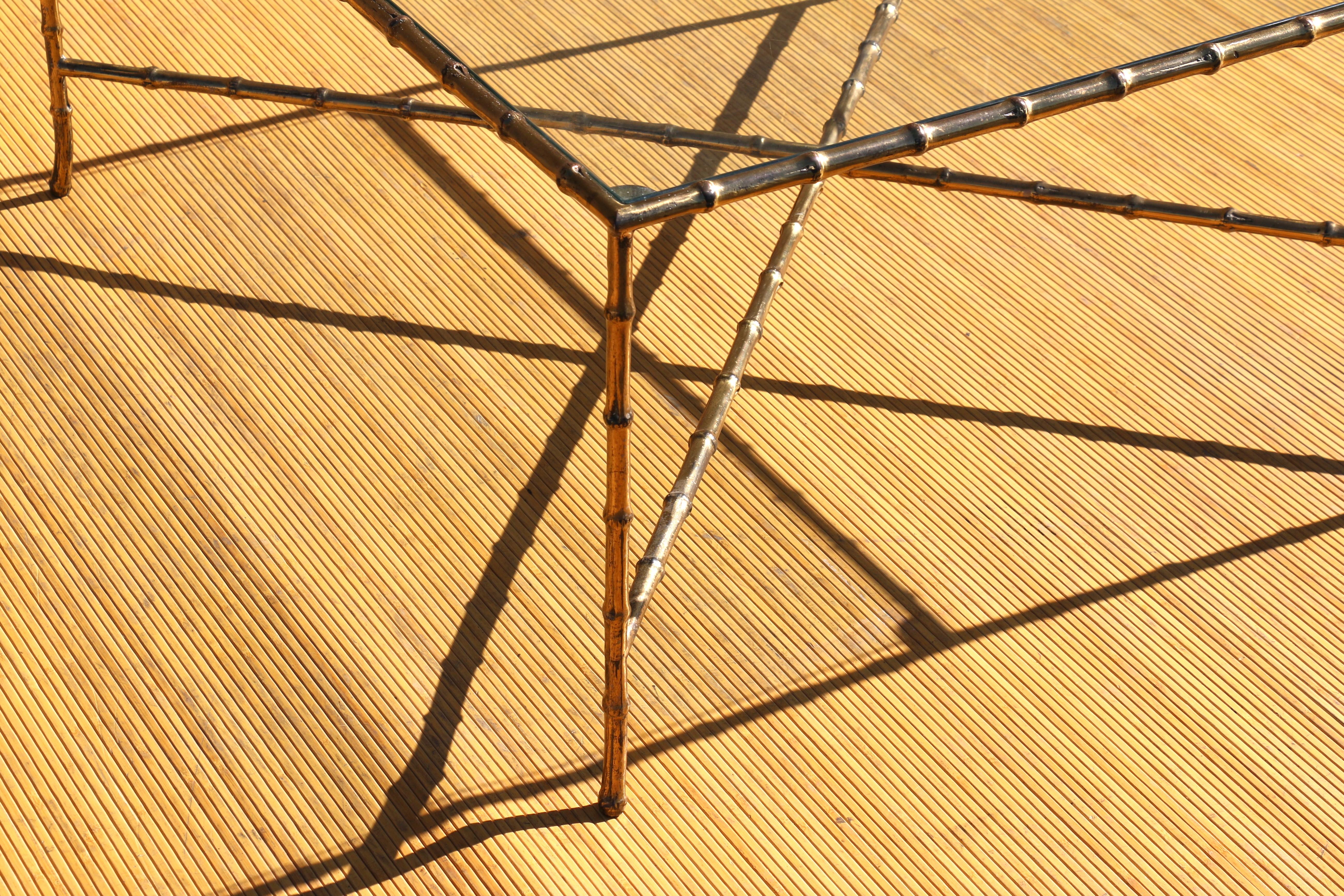 Maison Bagues Style Faux Bamboo Solid Brass Large Italian Coffee Table, 1950’s For Sale 3