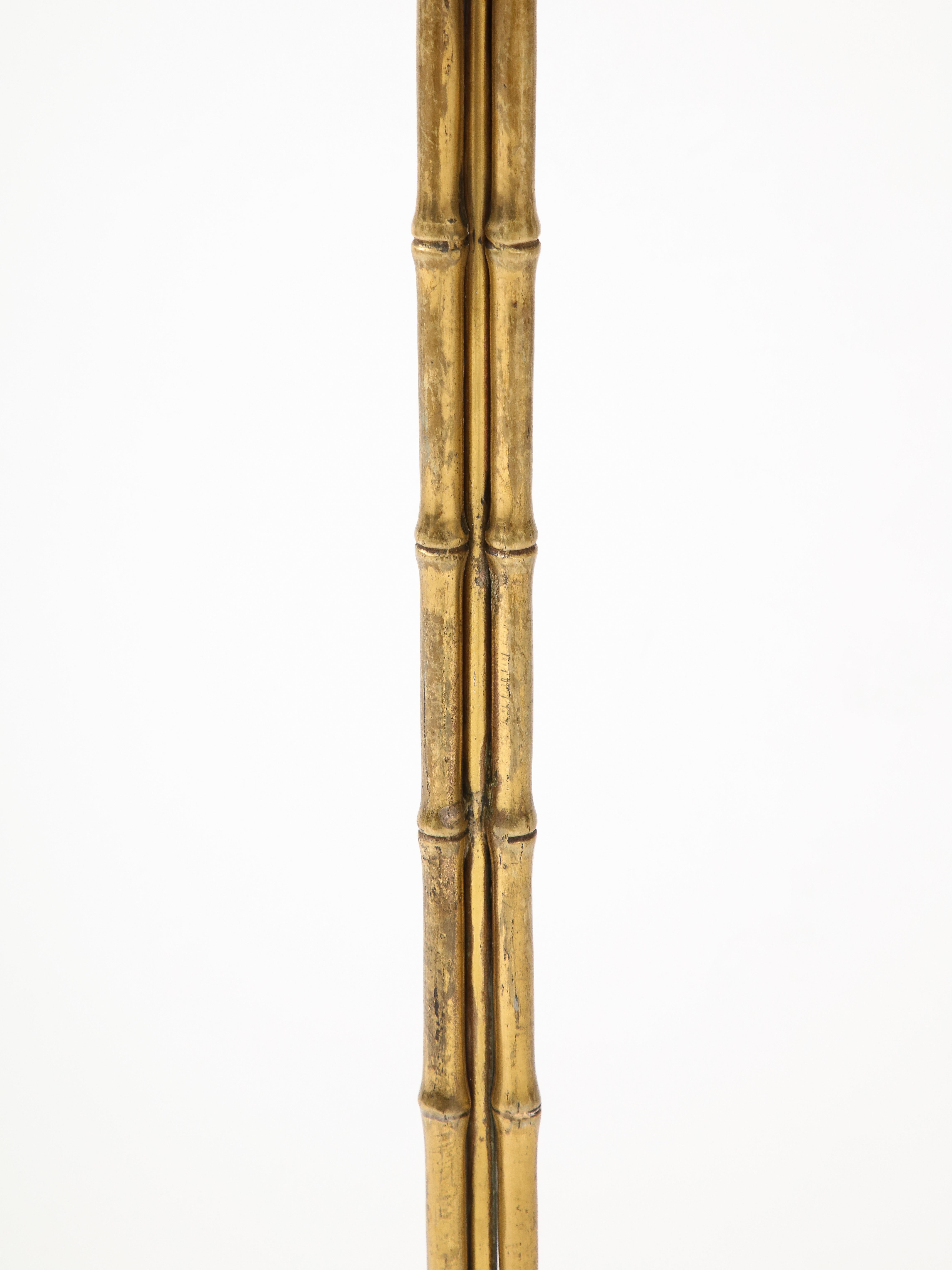 Italian Maison Bagués Style Faux Bamboo Solid Brass Tripod Floor Lamp For Sale