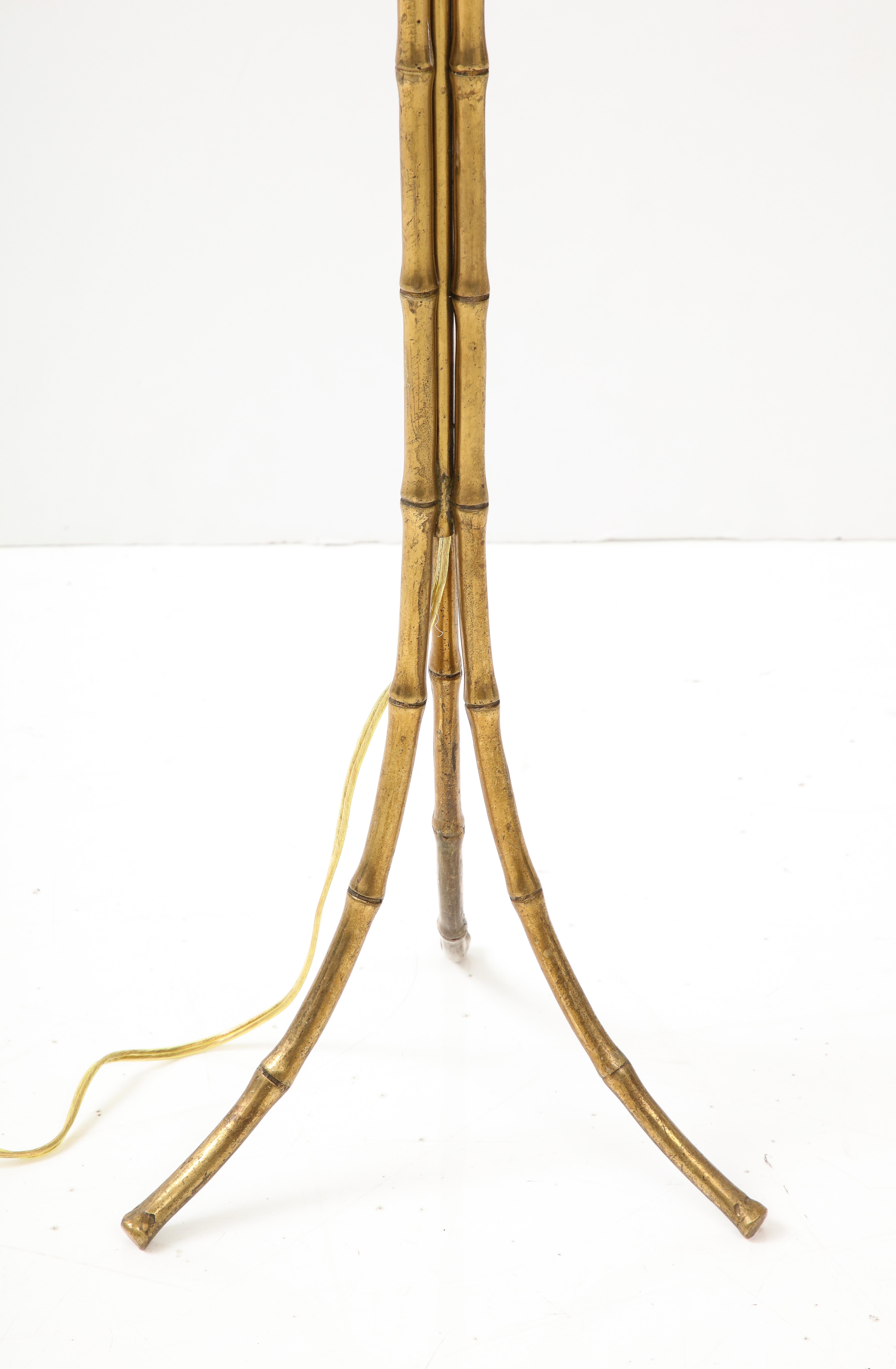 Maison Bagués Style Faux Bamboo Solid Brass Tripod Floor Lamp In Good Condition For Sale In New York, NY