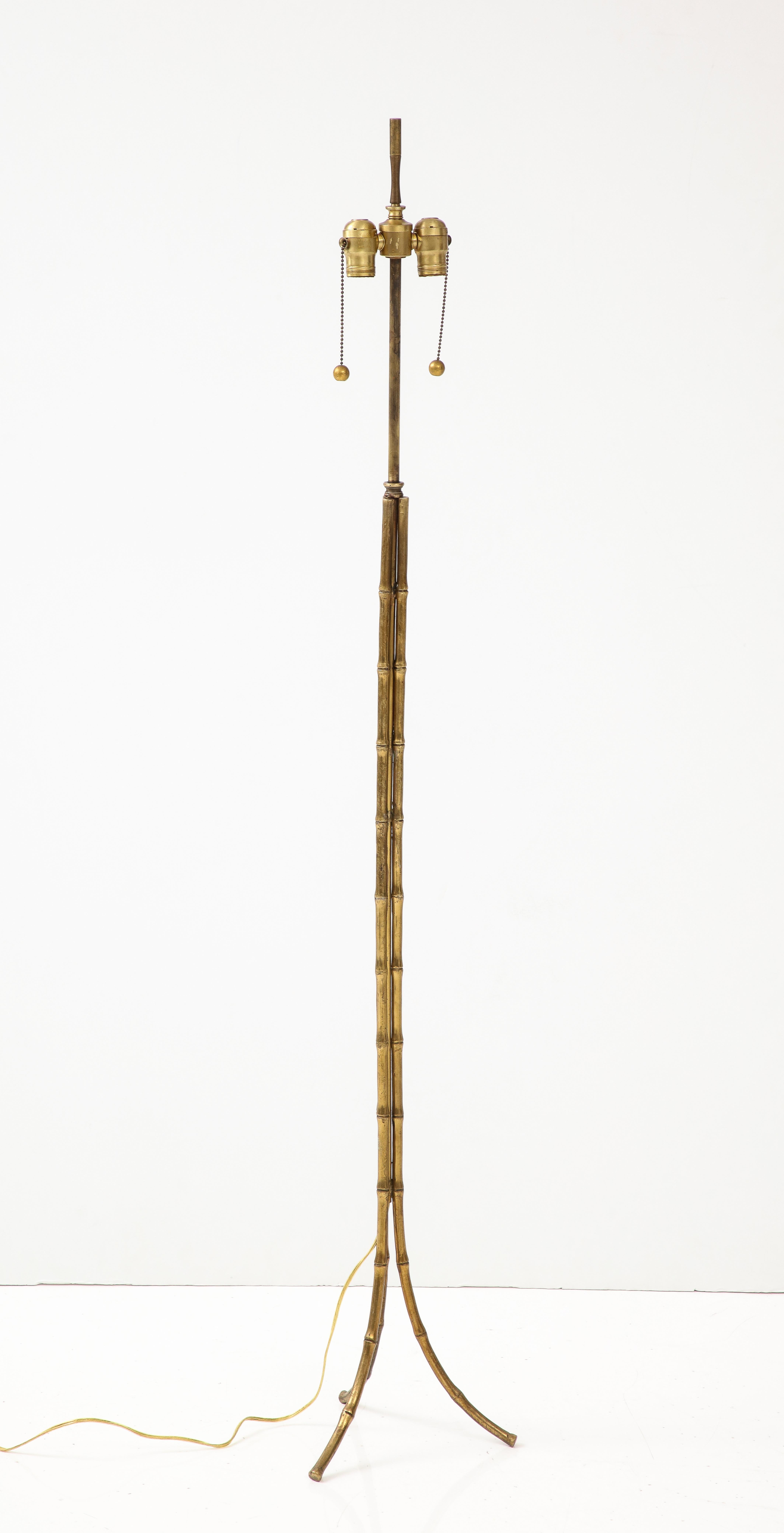 Mid-20th Century Maison Bagués Style Faux Bamboo Solid Brass Tripod Floor Lamp For Sale