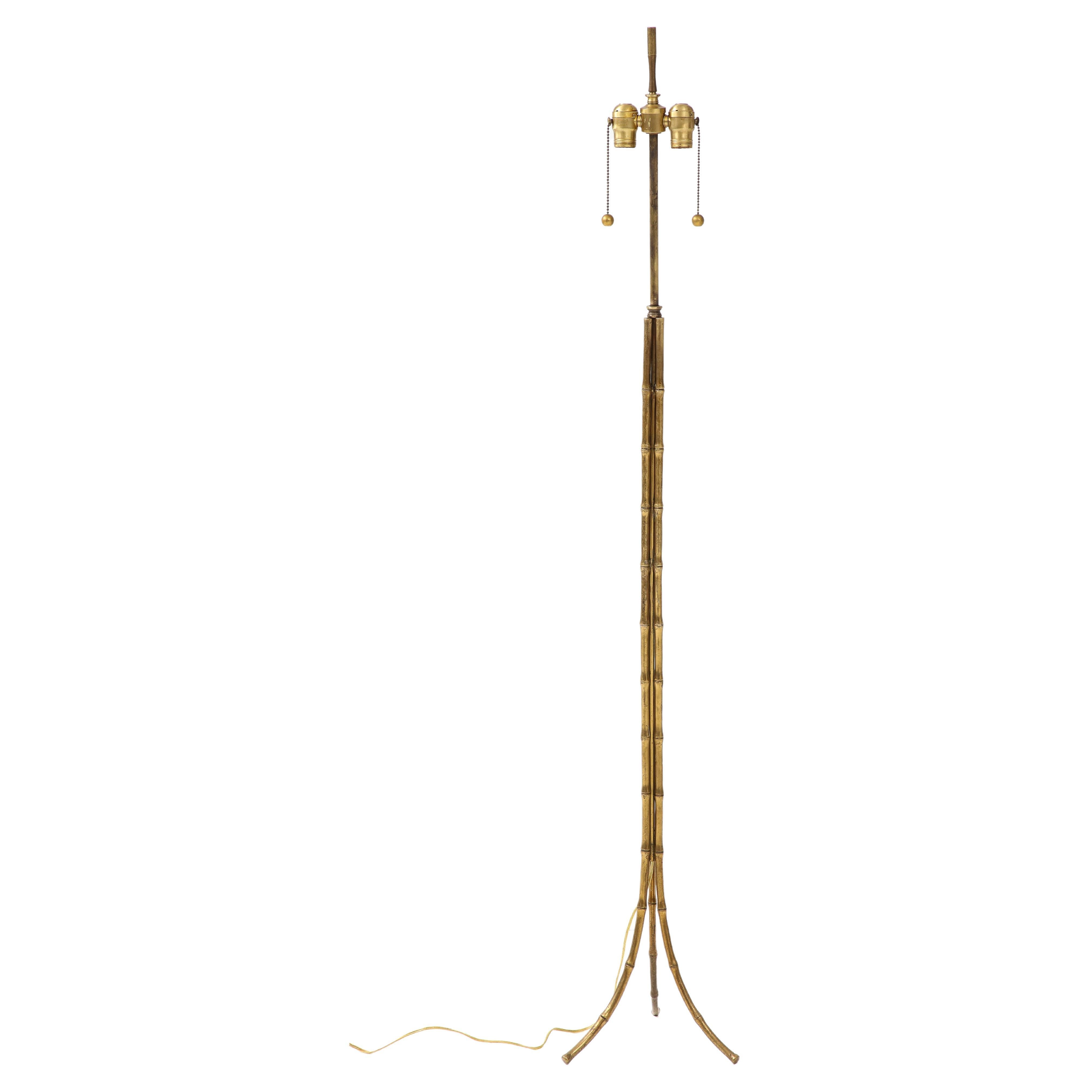 Maison Bagués Style Faux Bamboo Solid Brass Tripod Floor Lamp For Sale
