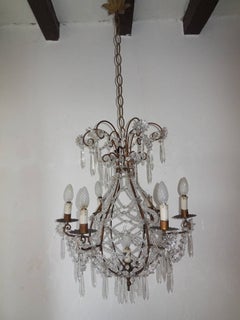 Maison Bagues Style French Beaded Balloon Crystal Chandelier, circa 1940