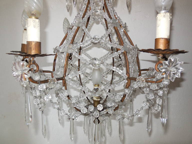 Mid-20th Century Maison Bagues Style French Beaded Balloon Crystal Chandelier, circa 1940 For Sale