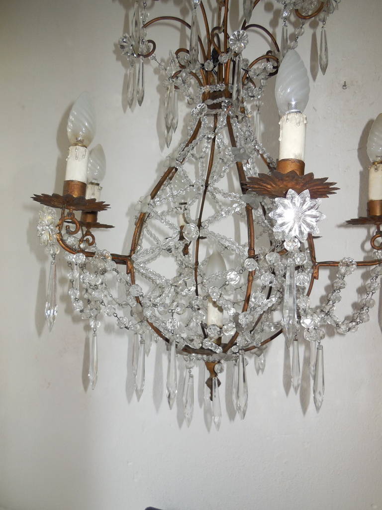 Metal Maison Bagues Style French Beaded Balloon Crystal Chandelier, circa 1940 For Sale