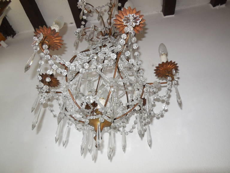 Métal Lustre de style Maison Bagues en cristal perlé:: vers 1940 en vente