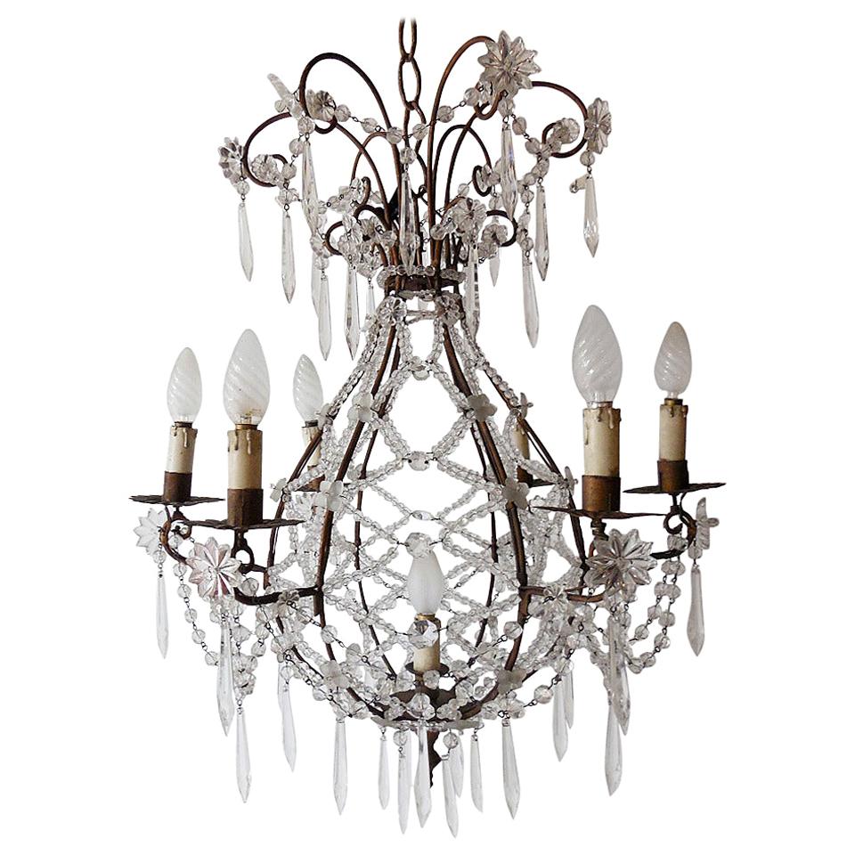 Maison Bagues Style French Beaded Balloon Crystal Chandelier, circa 1940