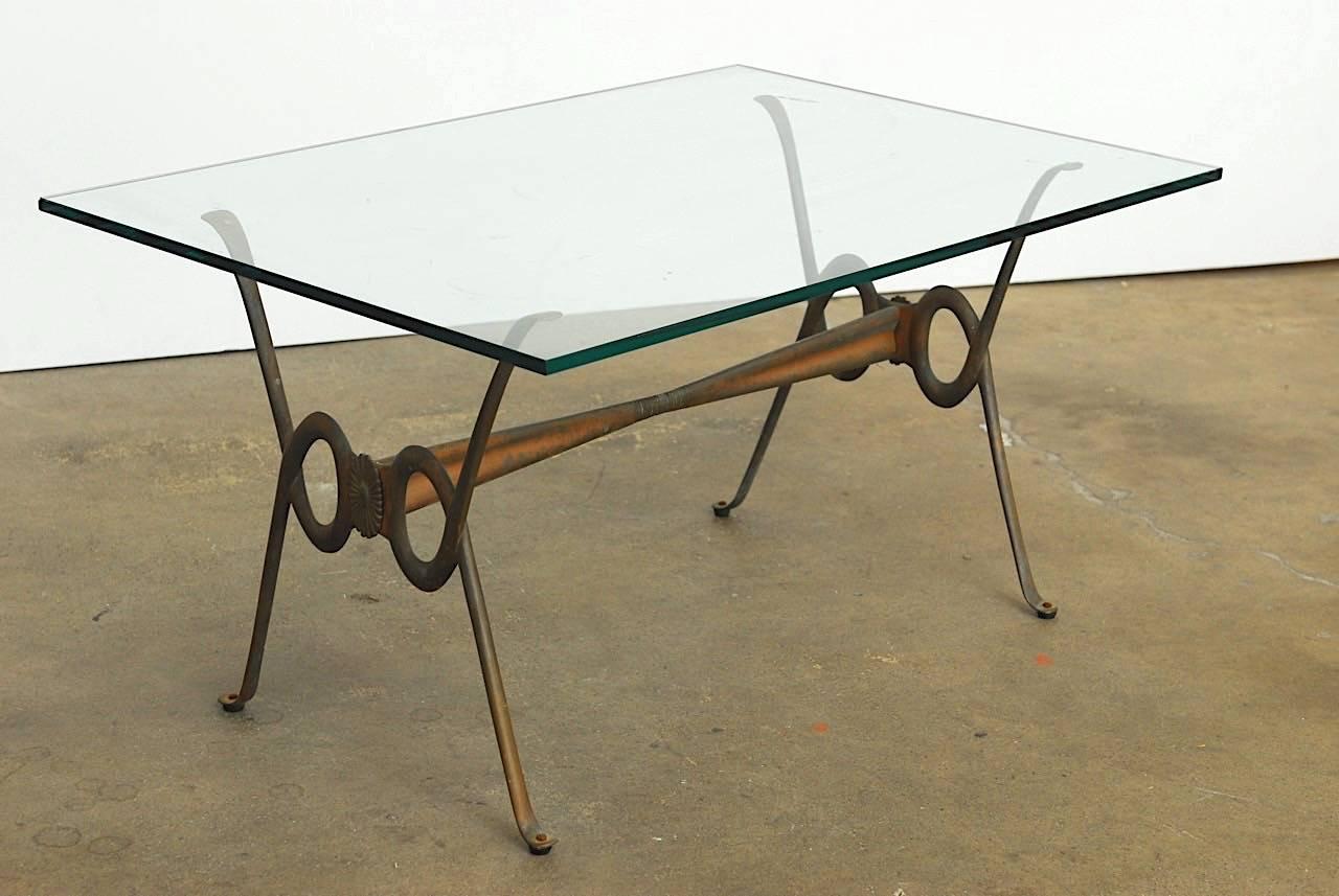Hand-Crafted Rene Drouet Style French Bronze Coffee Cocktail Table For Sale