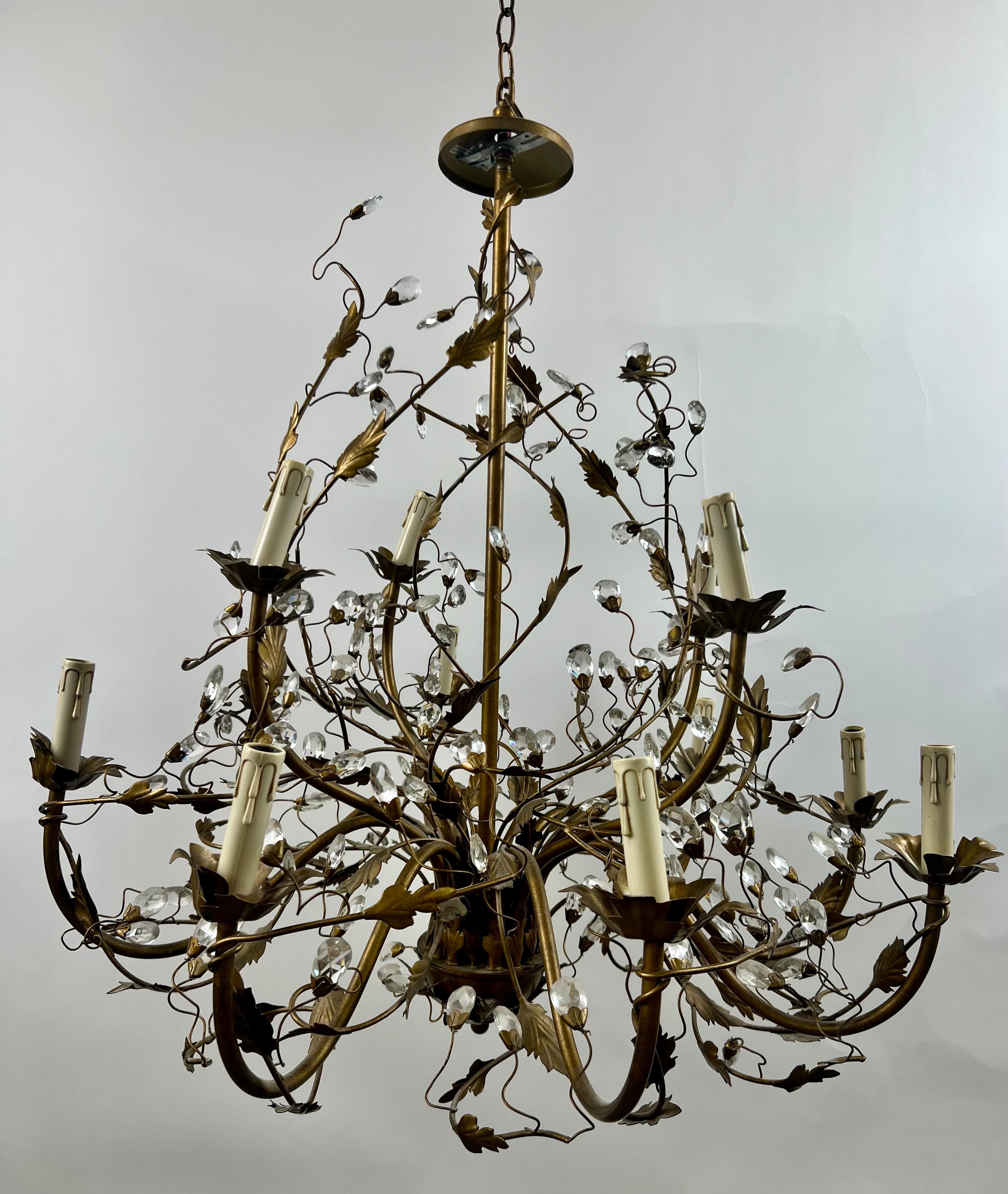 Maison Baguès Style French Foliate Chandelier in Bronzed Metal with Glass, 12-Light Candelabra: 
Inspired by the timeless elegance of Maison Baguès, this exquisite French chandelier embodies the poetic beauty of nature with its intricate foliate