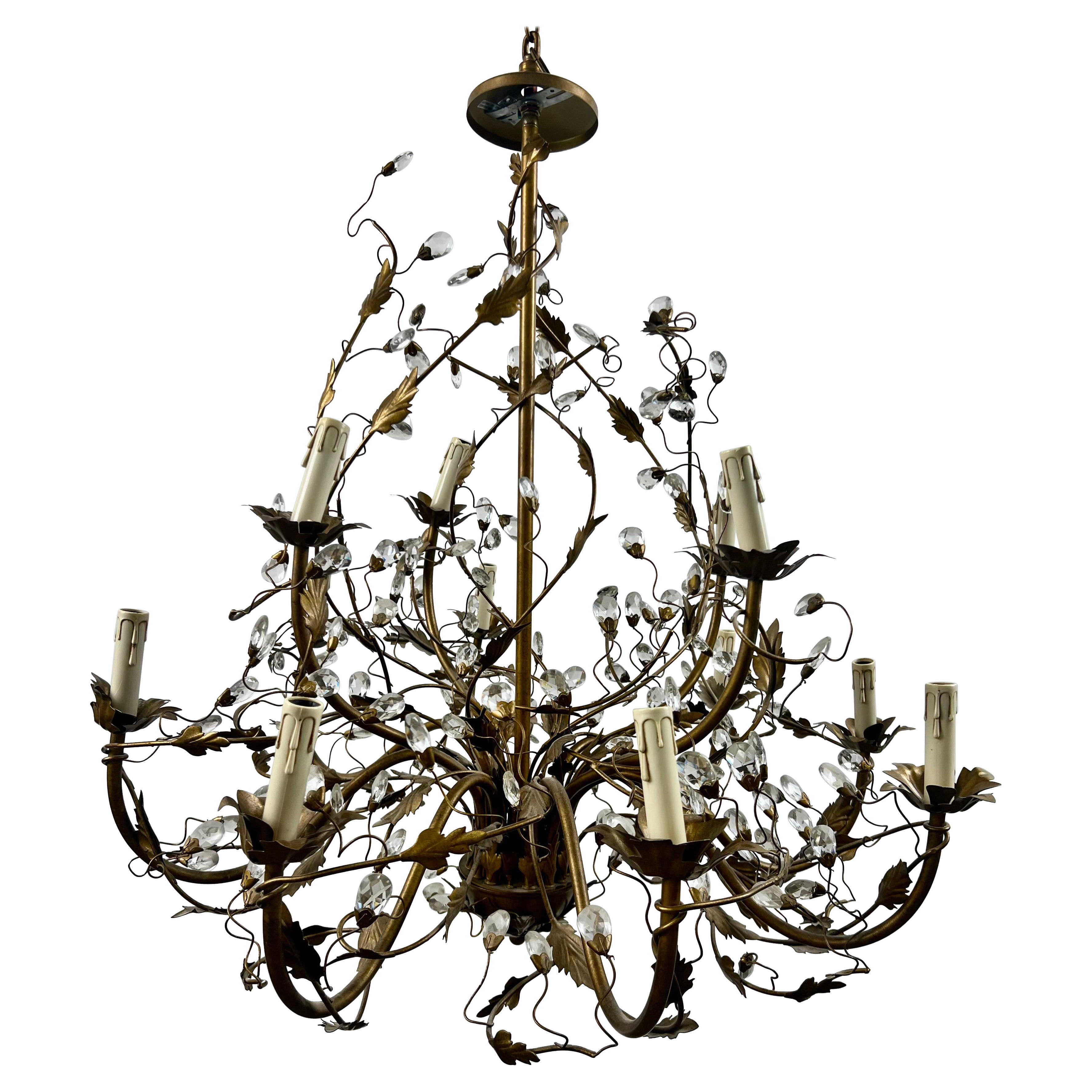 Maison Bagues Style French Foliate Design Chandelier in Bronzed Metal - 12 Arms For Sale