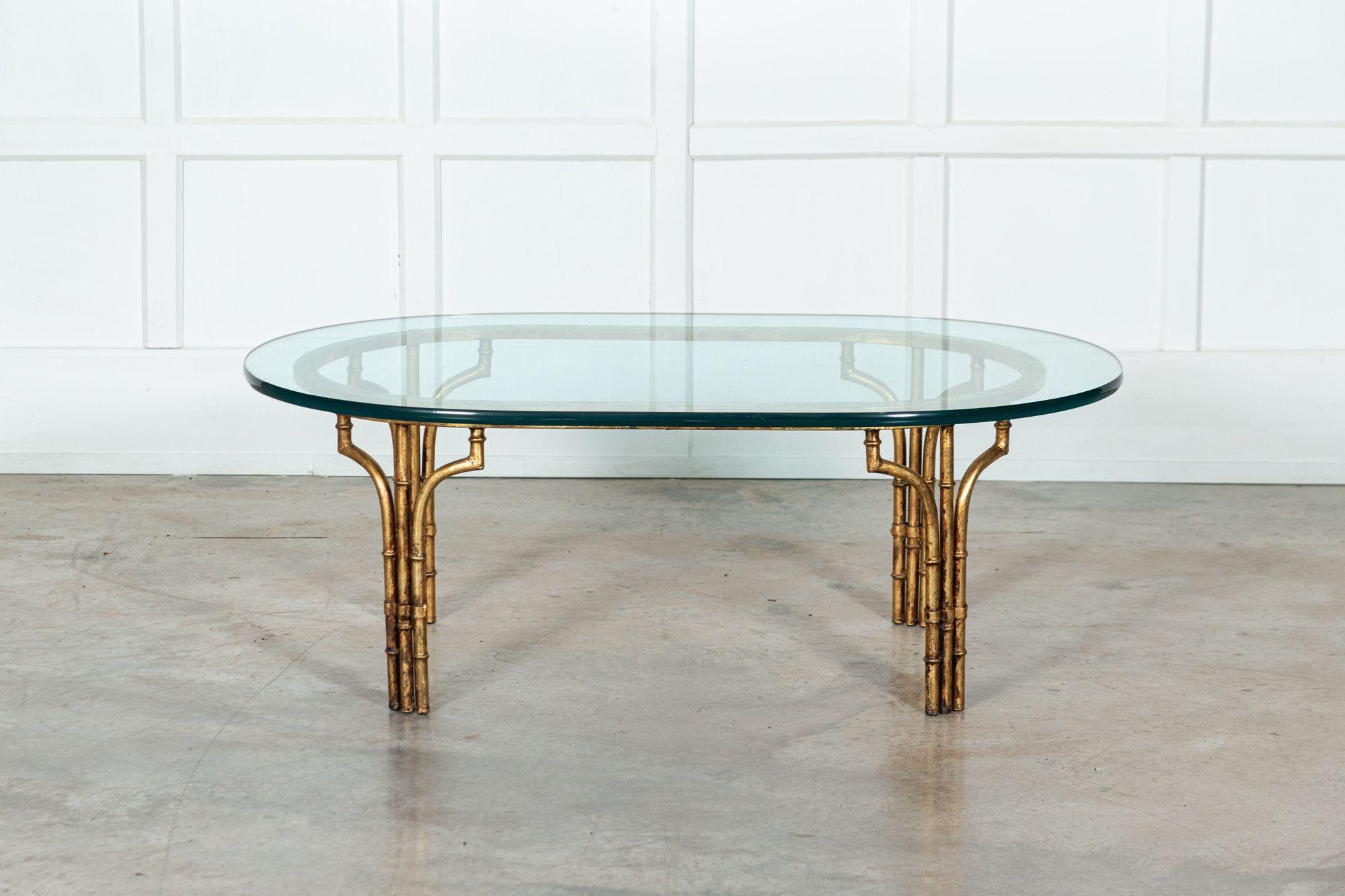 20th Century Maison Bagues Style Gilded Iron Faux Bamboo Coffee Table For Sale