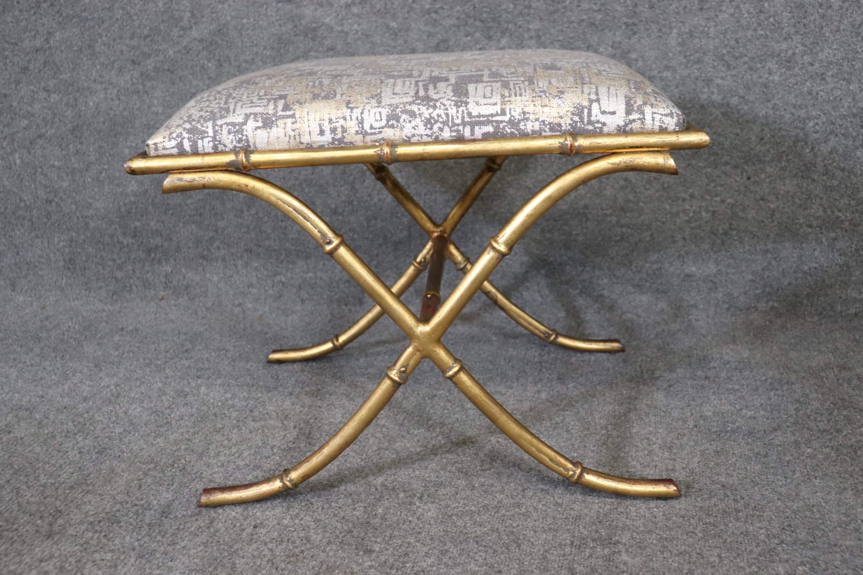 Maison Bagues Style Gilded Metal X Form French Faux Bamboo Benches Stools 1