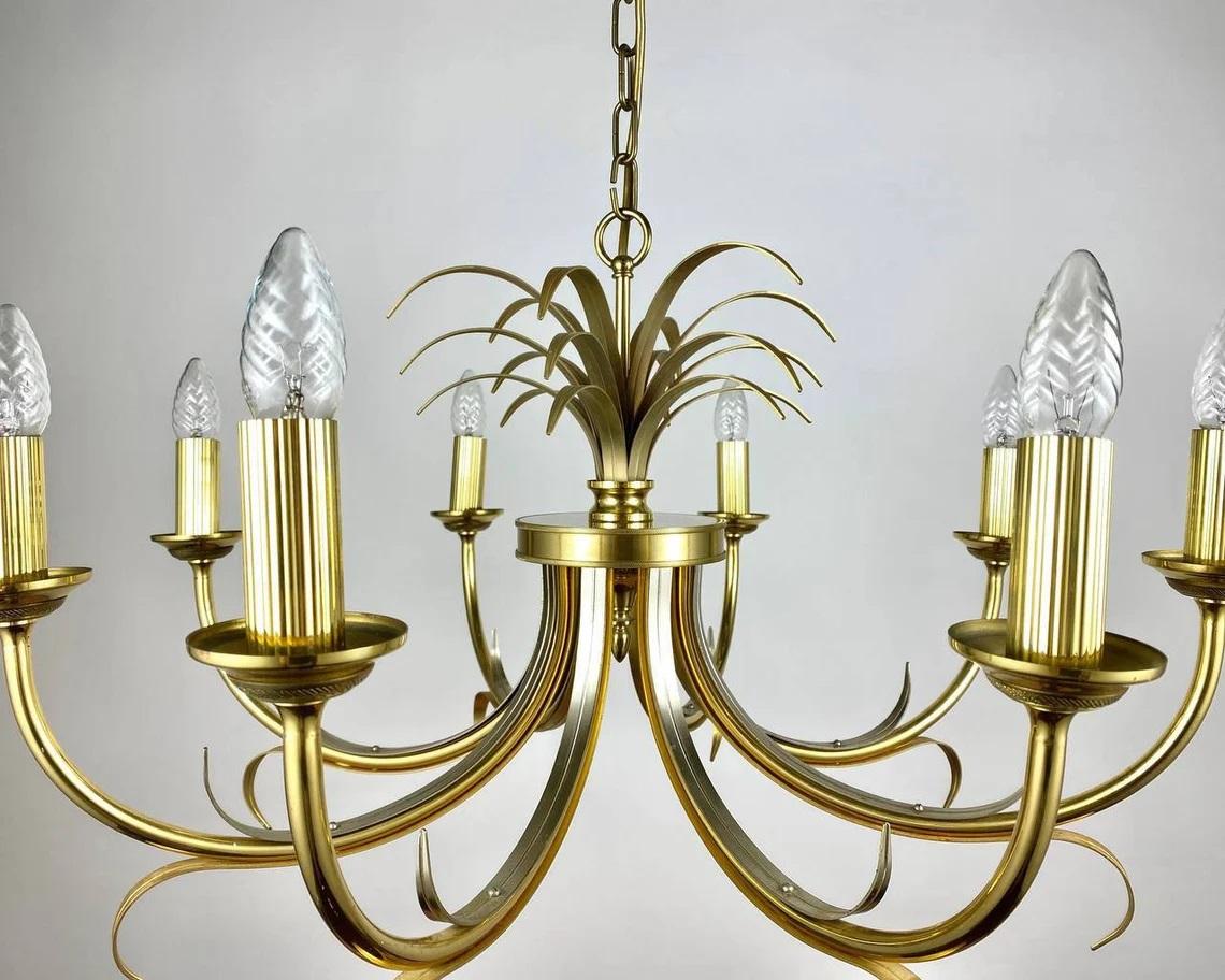 Belgian Maison Bagues Style Gilt Brass Chandelier from S.A. Boulanger, 1970s For Sale