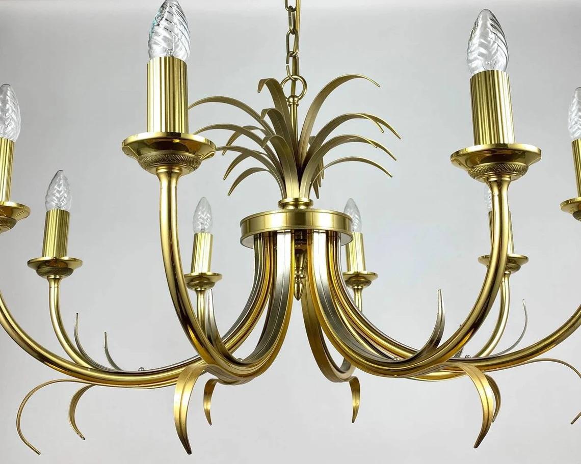 Late 20th Century Maison Bagues Style Gilt Brass Chandelier from S.A. Boulanger, 1970s For Sale