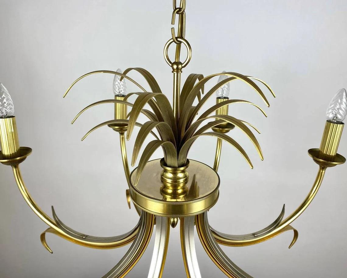 Maison Bagues Style Gilt Brass Chandelier from S.A. Boulanger, 1970s For Sale 1