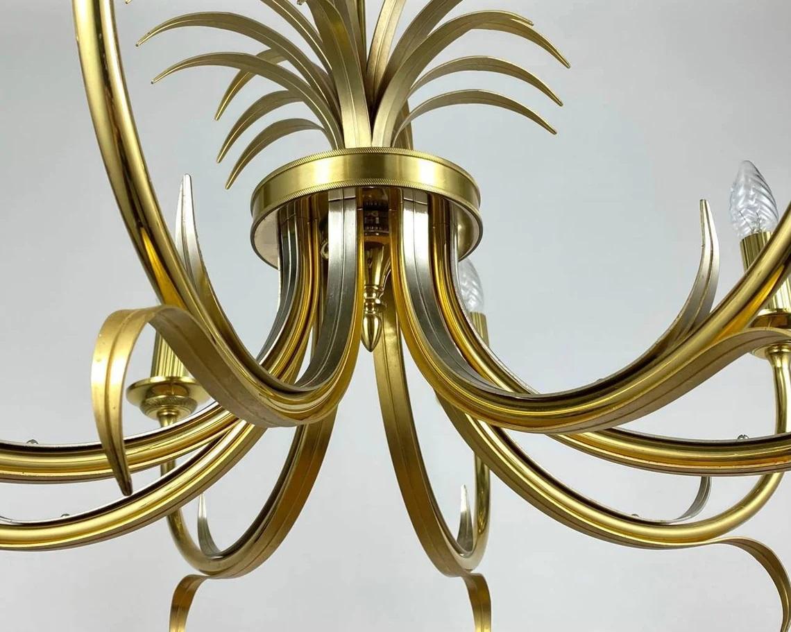 Maison Bagues Style Gilt Brass Chandelier from S.A. Boulanger, 1970s For Sale 2