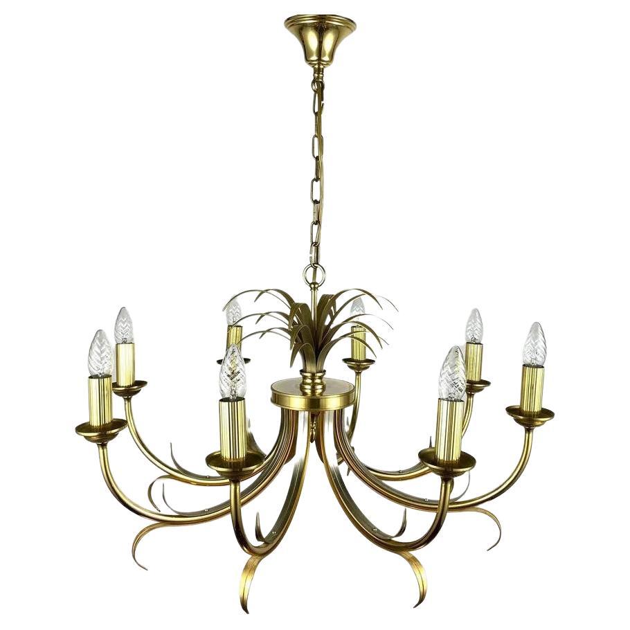 Maison Bagues Style Gilt Brass Chandelier from S.A. Boulanger, 1970s For Sale