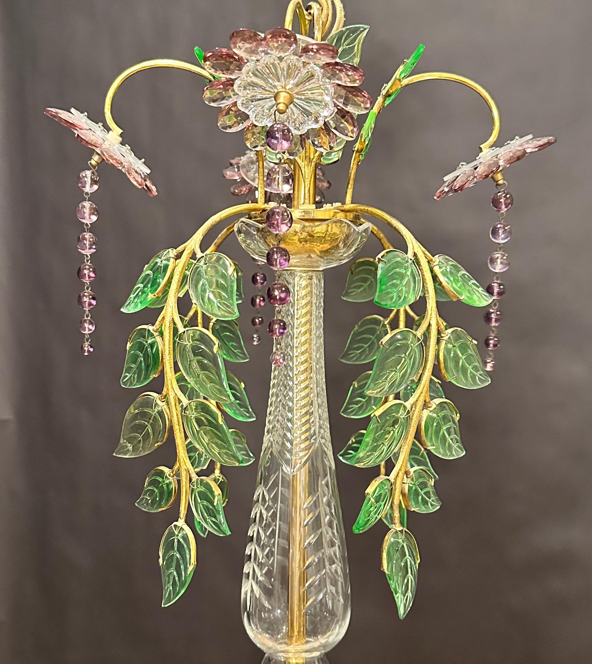 French Maison Baguès Style Gilt Bronze And Cut Glass Chandelier For Sale