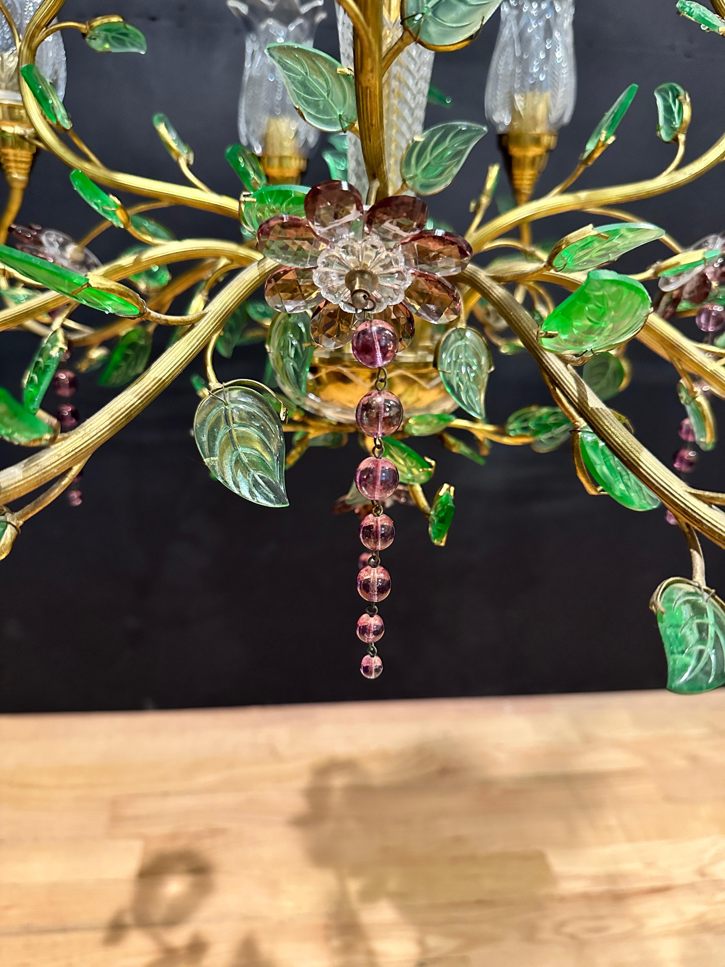 Maison Baguès Style Gilt Bronze And Cut Glass Chandelier In Good Condition For Sale In Norwood, NJ