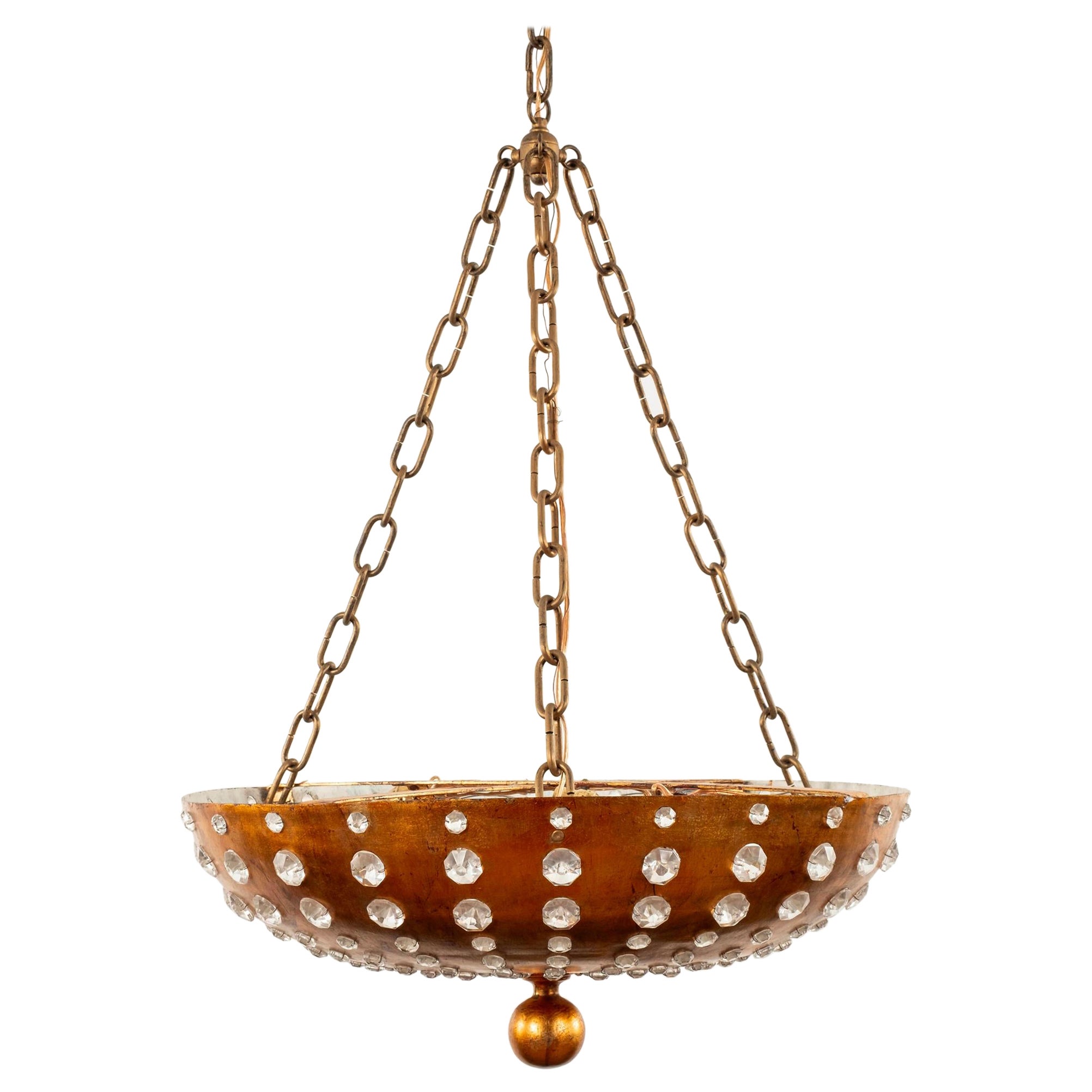 Maison Bagues Style Gilt Metal Crystal Plaffornier Chandelier