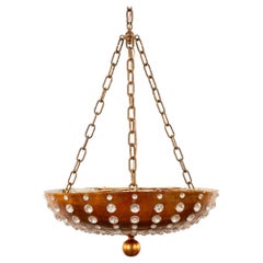 Maison Bagues Style Gilt Metal Crystal Plaffornier Chandelier