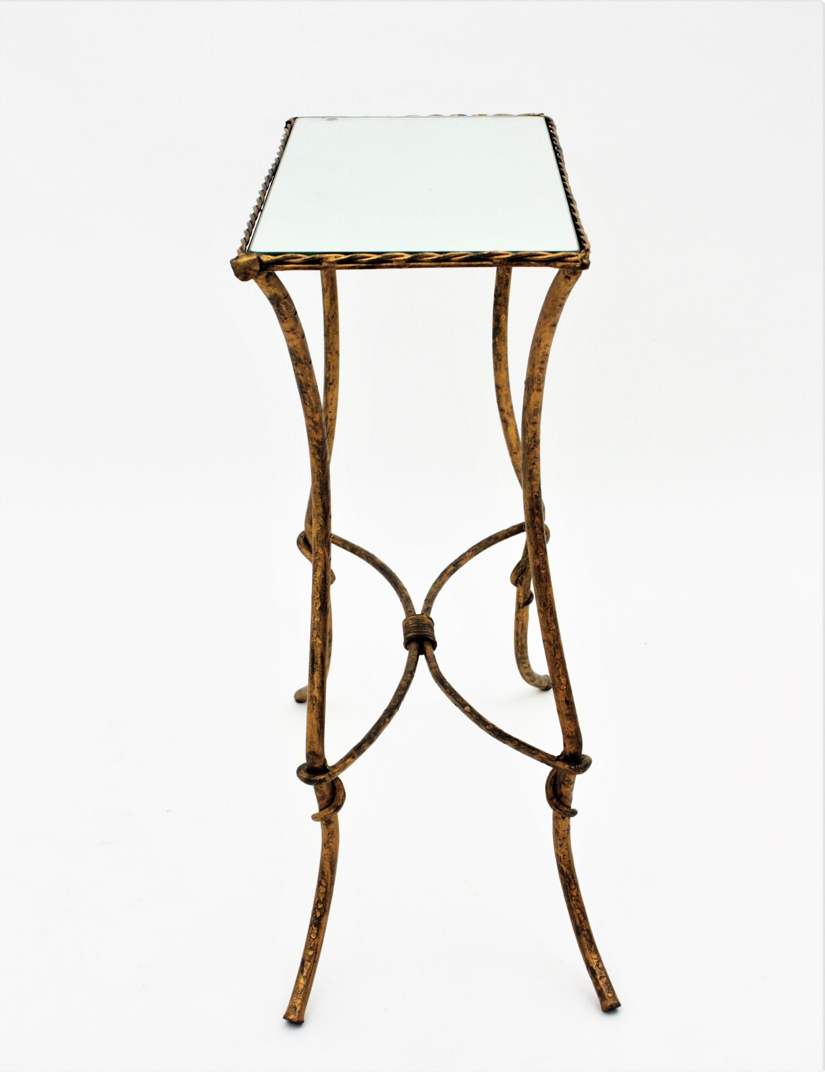 Maison Baguès Style Drinks Table in Gilt Wrought Iron with Mirror Top 5