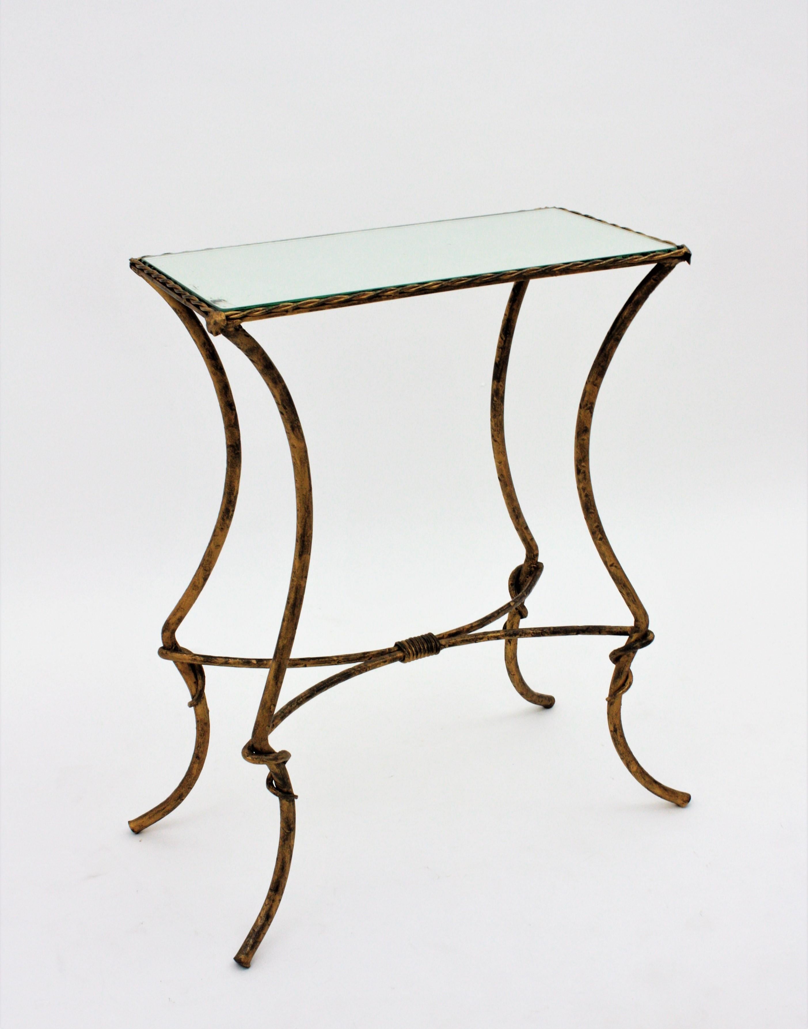 Maison Baguès Style Drinks Table in Gilt Wrought Iron with Mirror Top 7